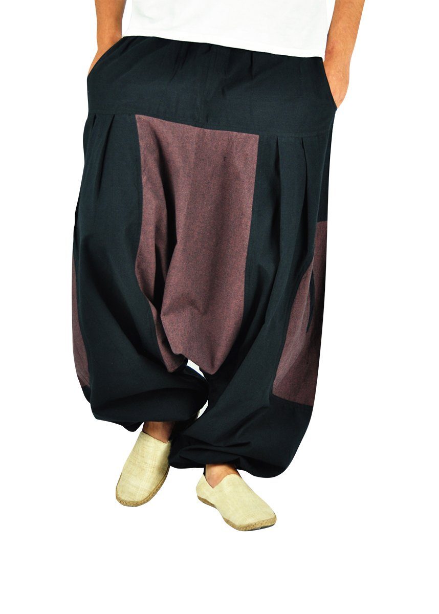 virblatt Haremshose Herren & Haremshose Damen, Baumwolle, Goa Hose Aladinhose Hippie 2 Taschen mit Reißverschluss