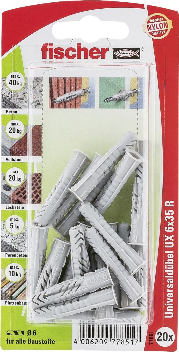 - 20 Schrauben- Universaldübel Stück Fischer x Befestigungstechnik fischer Fischer mm Dübel-Set 6.0 und 35 UX