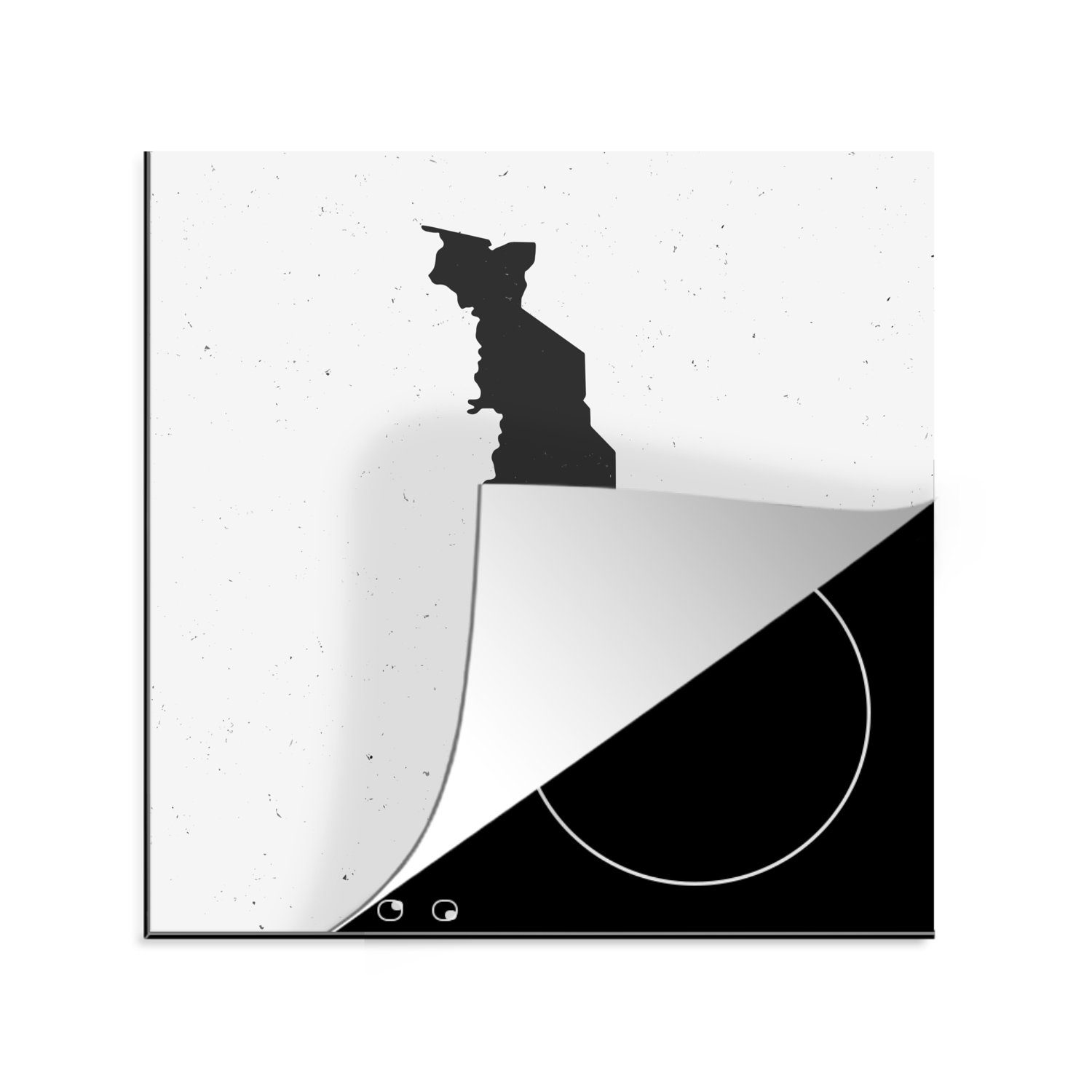MuchoWow Herdblende-/Abdeckplatte Eine schwarz-weiße einem mit, für tlg), von Illustration cm, auf küche Hintergrund Vinyl, 78x78 (1 Ceranfeldabdeckung, Togo Arbeitsplatte