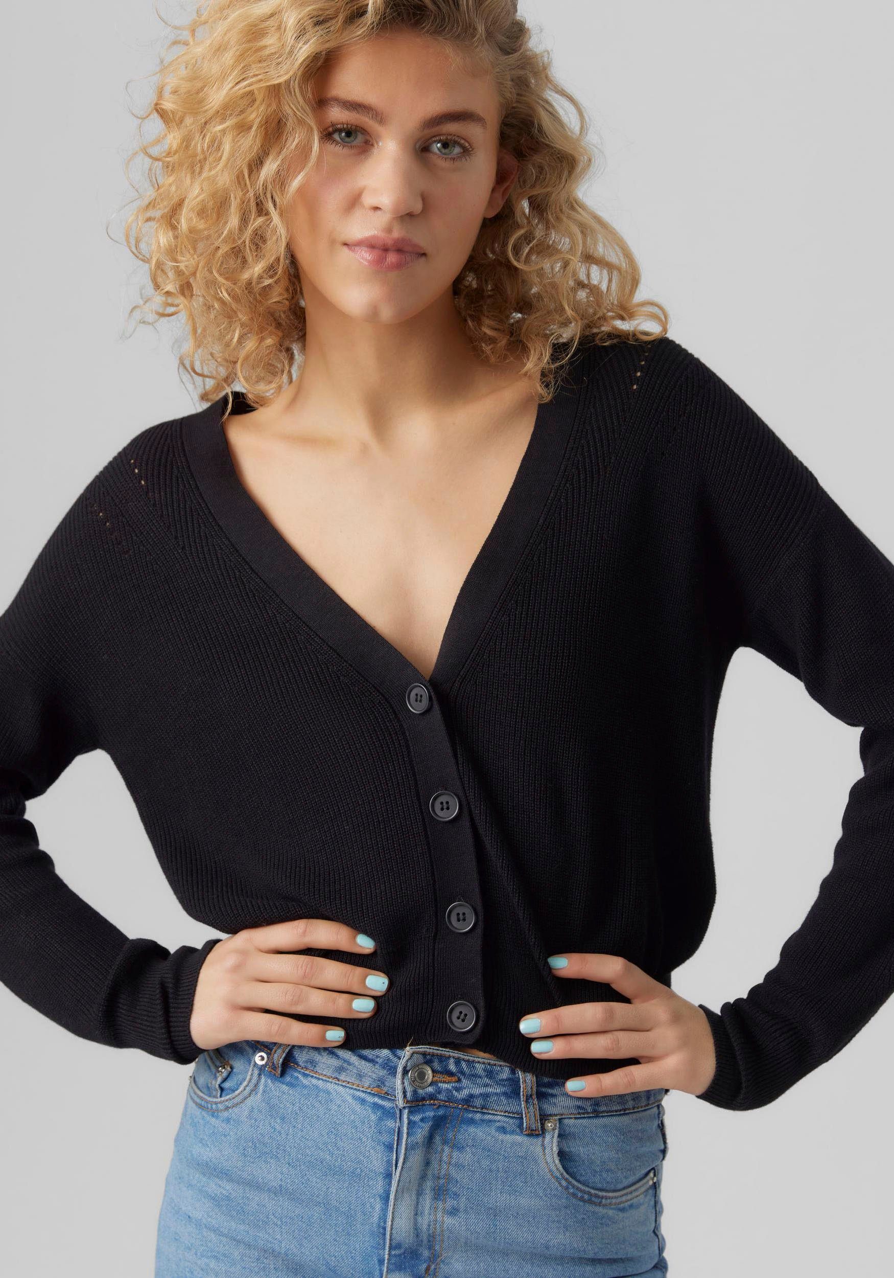 Vero Moda Strickjacke VMNEWLEXSUN LS SHORT V-NECK CAR GA NOOS mit Knopfleis günstig online kaufen