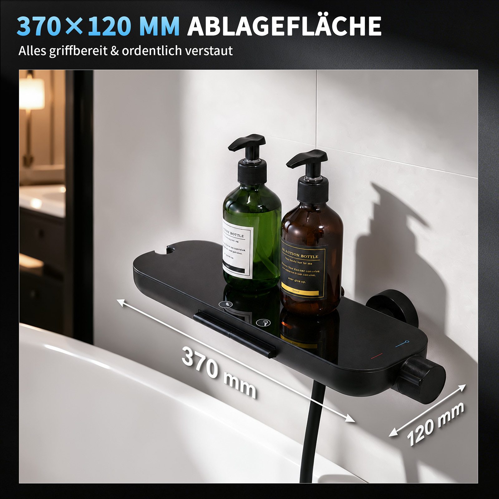 HOMELODY Brausegarnitur Badewannenarmatur Duschset mit Ablage, 5F Handbrause, höhenverstellbar, 3 Strahlart(en), 900 mm Höhenverstellbare Duschstange mit schwen – Bild 4 von 5
