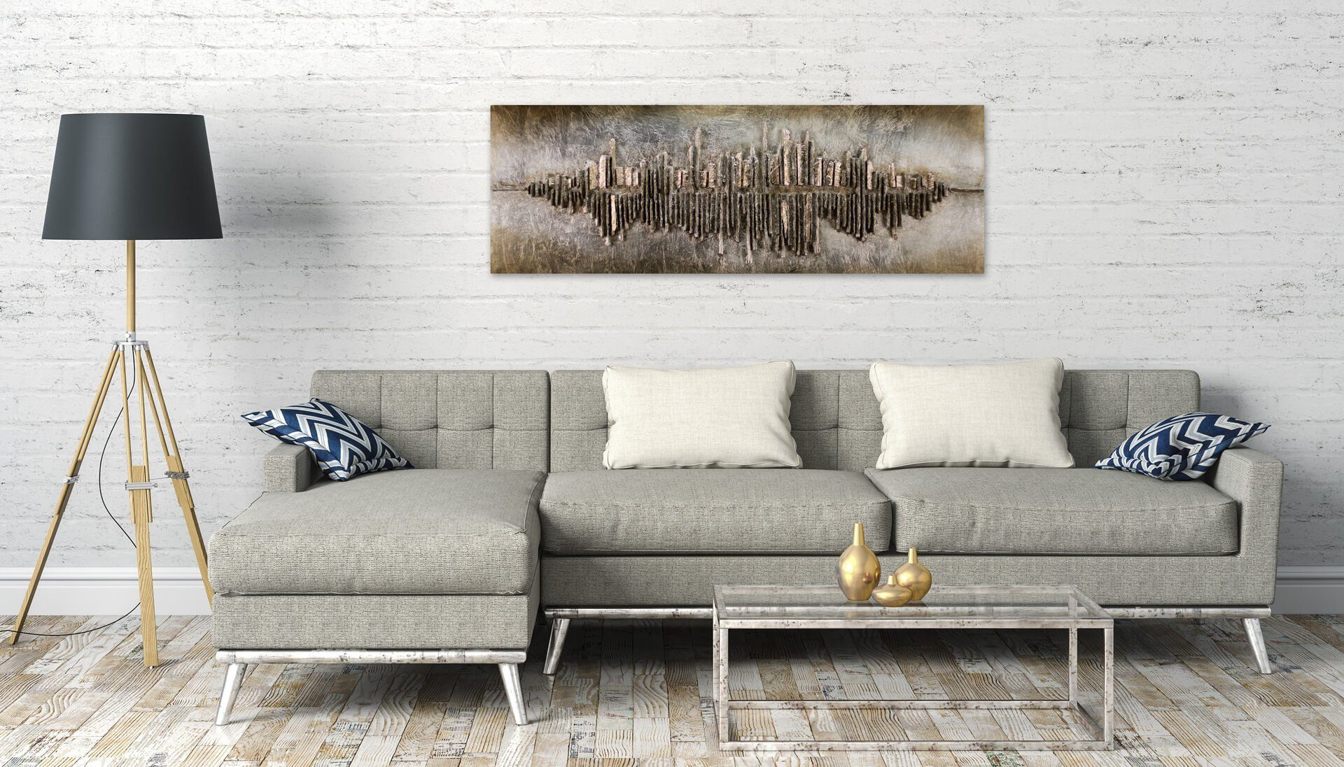 aus Holz KUNSTLOFT 1000 Holzbild cm, handgefertiges Frequency 150x50 Wandbild