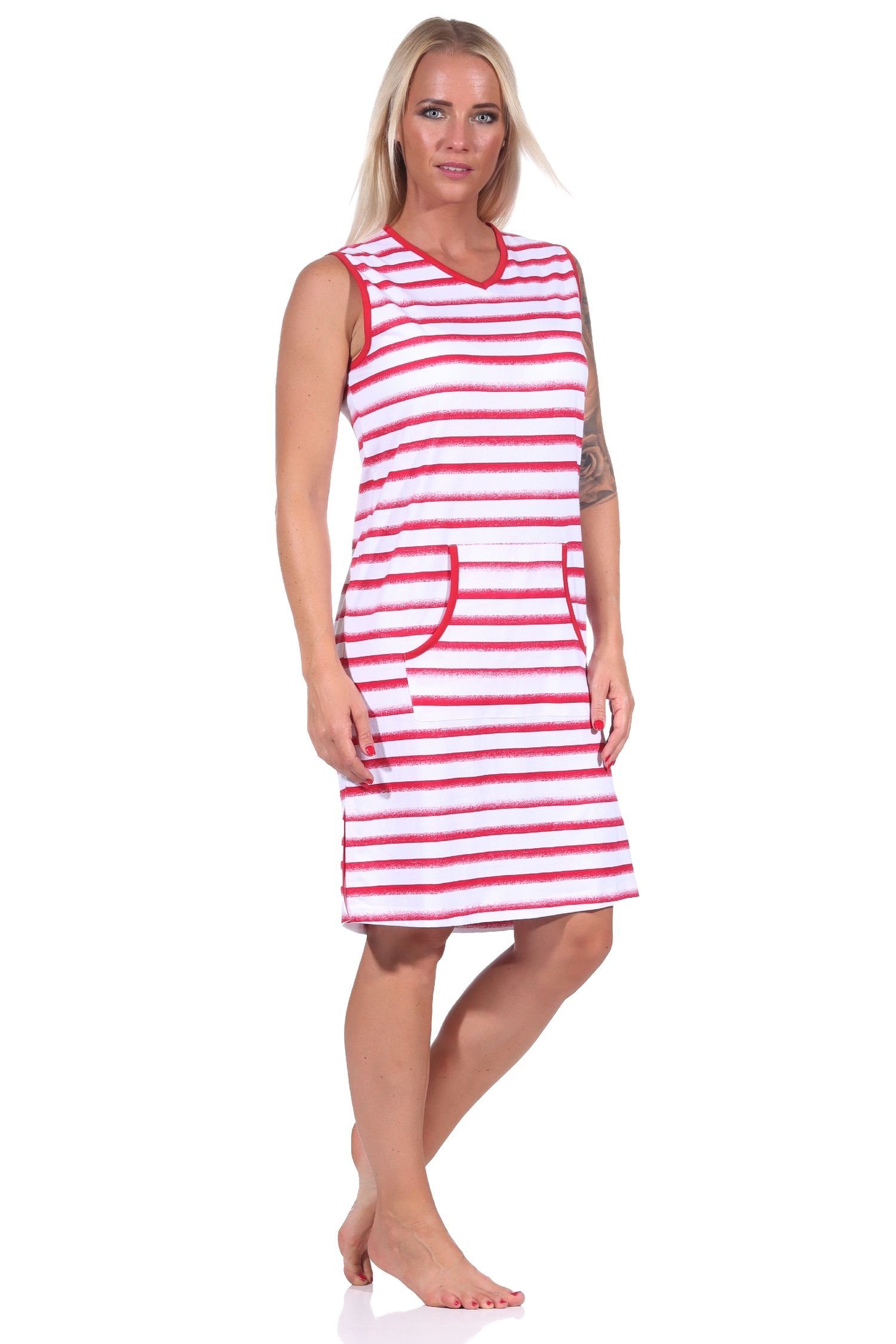 Normann Nachthemd Damen rot Streifenoptik Achselträger Nachthemd maritimer in Strandkleid