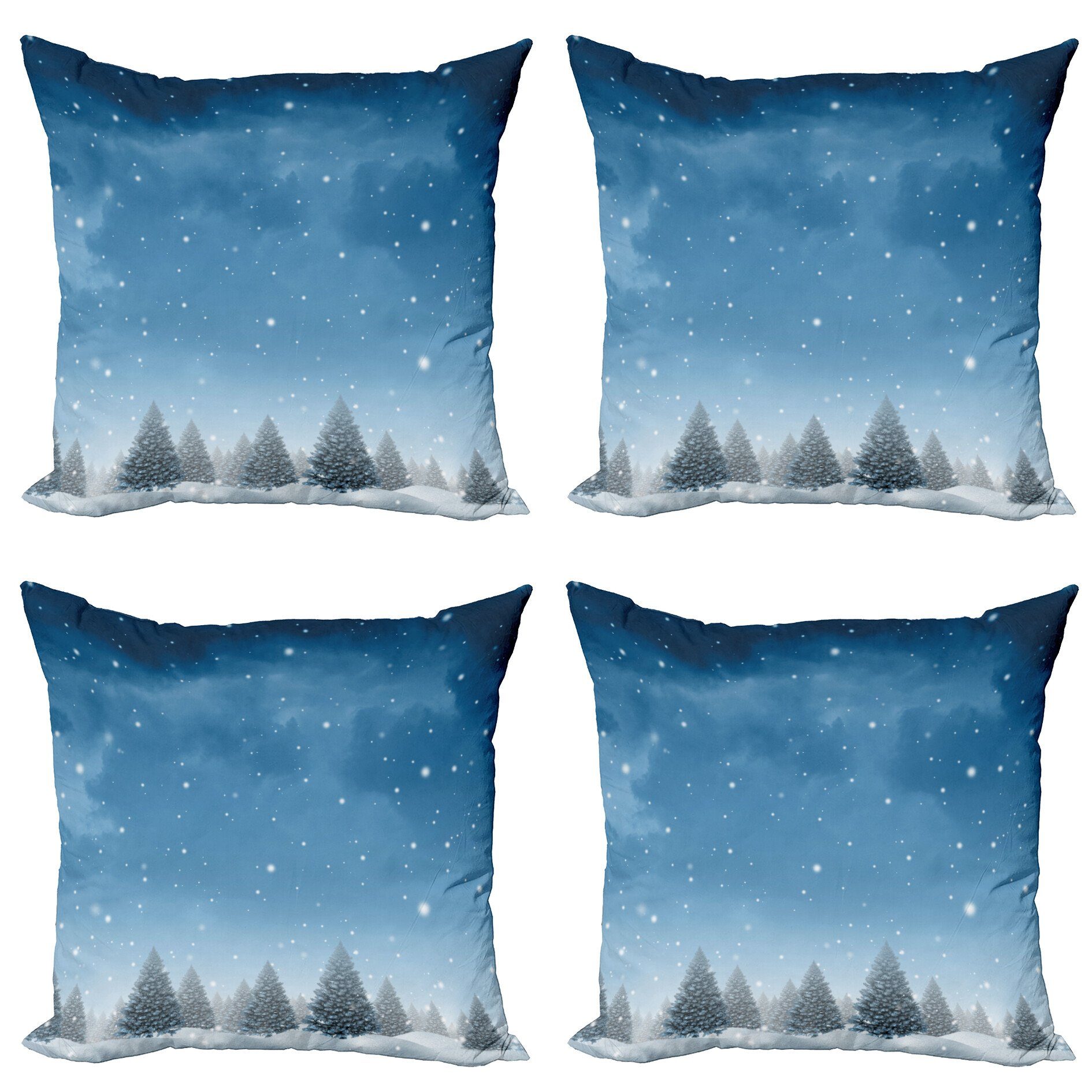 Weihnachten des Accent Doppelseitiger Winter Waldes Blau Modern (4 Digitaldruck, Abakuhaus Kissenbezüge Stück), Bäume