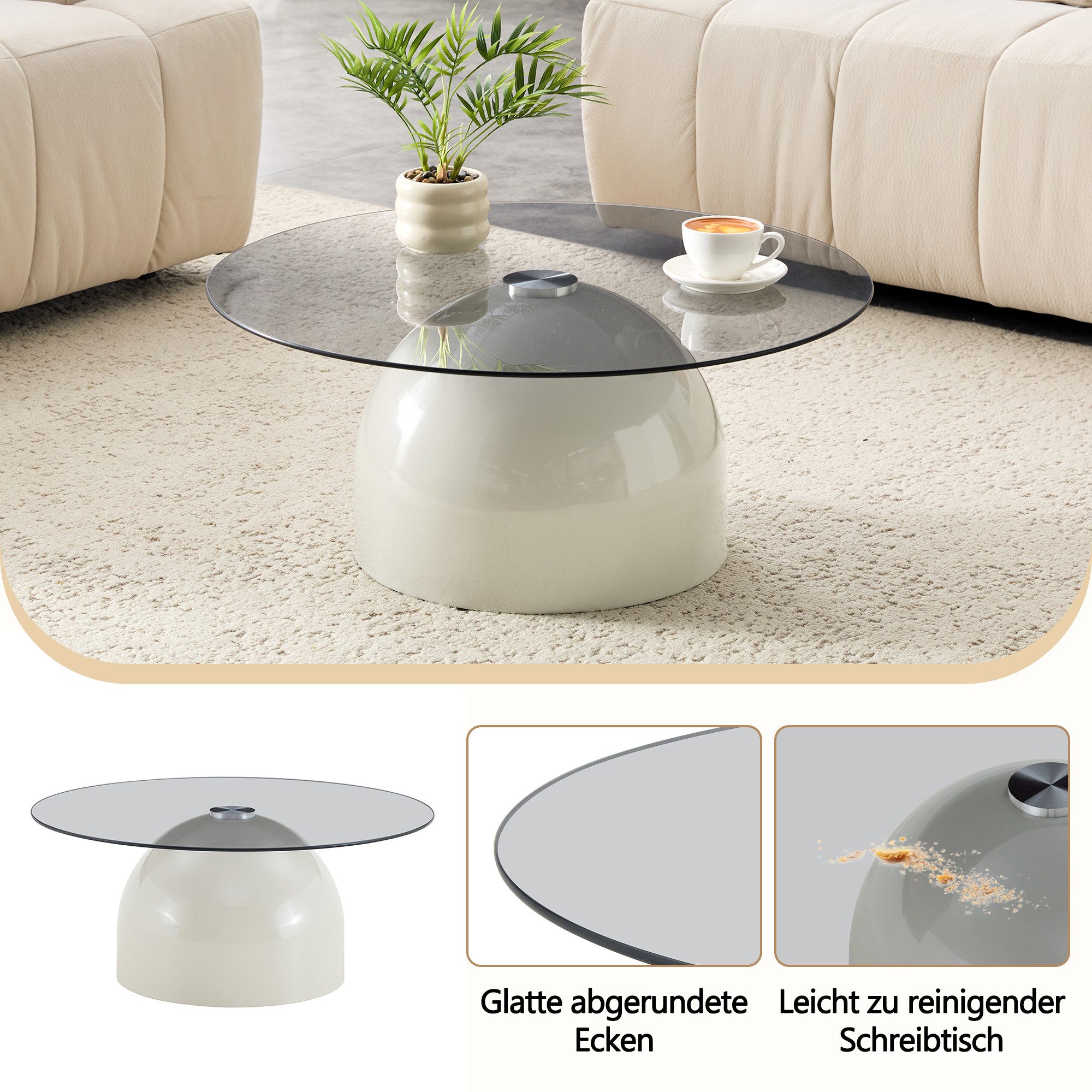 i@home Couchtisch Runder Glas-Couchtisch (Packung Set, 1 Tisch), modern Ø 70 cm mit Stahl-Sockel – edel,stabil,pflegeleicht