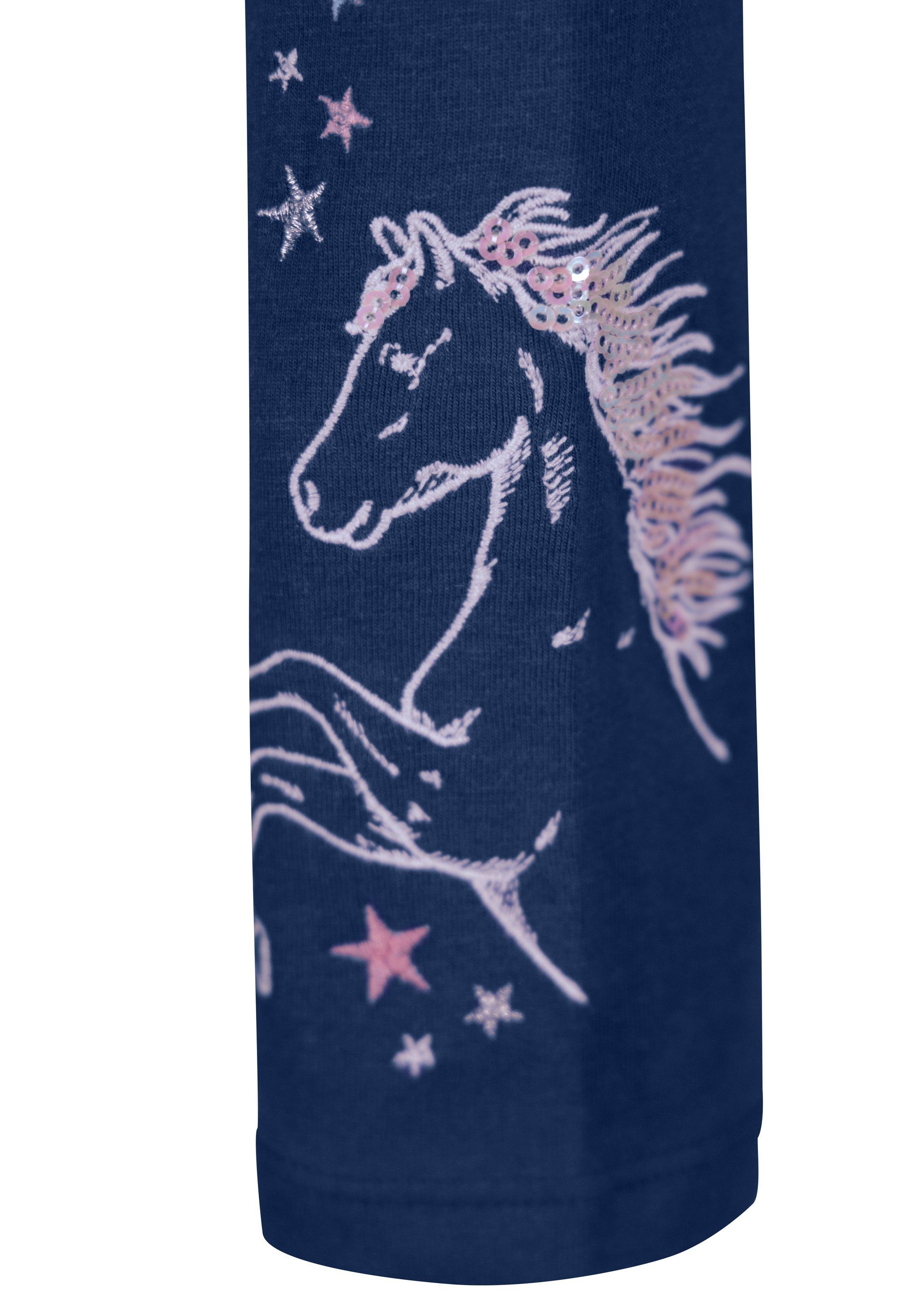 SALT AND PEPPER Leggings Bloom Spring Pferde-Stickerei dunkelblau mit