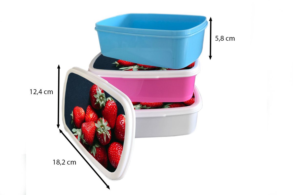 Erdbeere Brotbox weiß - Kinder MuchoWow Brotdose, (2-tlg), und Erwachsene, Obst Lunchbox für und Mädchen für Kunststoff, Schwarz, - Jungs