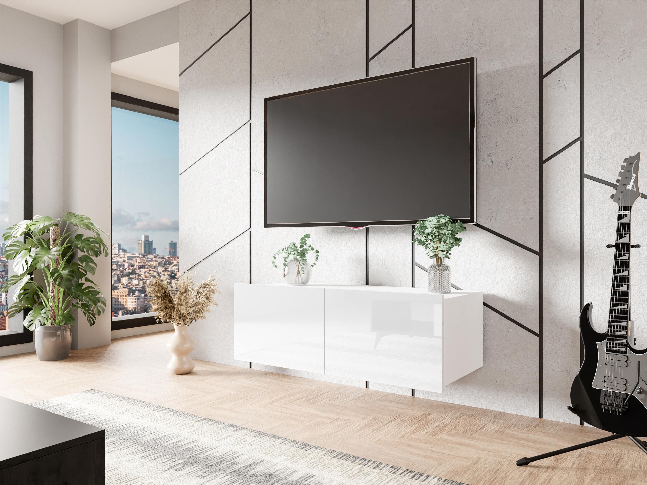 MIRJAN24 TV-Schrank Calabrini 100 03 (mit 2 Türen) ohne Griffe, silberne Beine 5 cm
