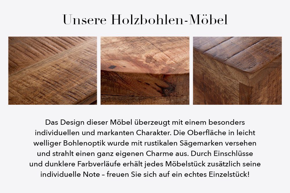 · mit · · riess-ambiente Massivholz Beistelltisch natur, Mangoholz INDUSTRIAL Nachttisch · 45cm Metall-Beine Schublade