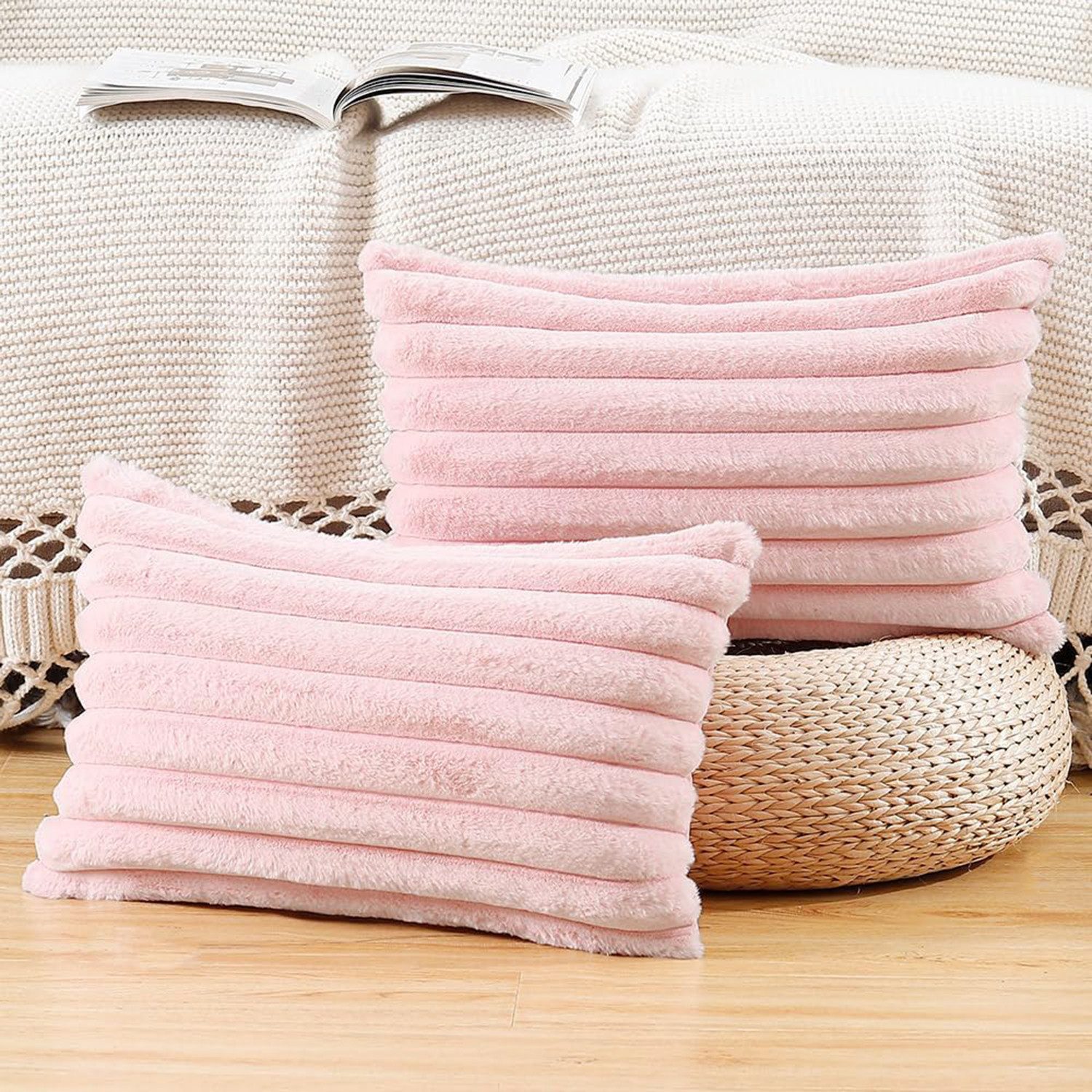 OKWISH Kissenbezüge 2er Set Flauschig Plüsch Deko Dekokissen Sofakissen Zierkissenbezüge, (2 Stück), 30x50 cm Sofakissen Couchkissen Bezug Sofa Schlafzimmer Reißverschluss