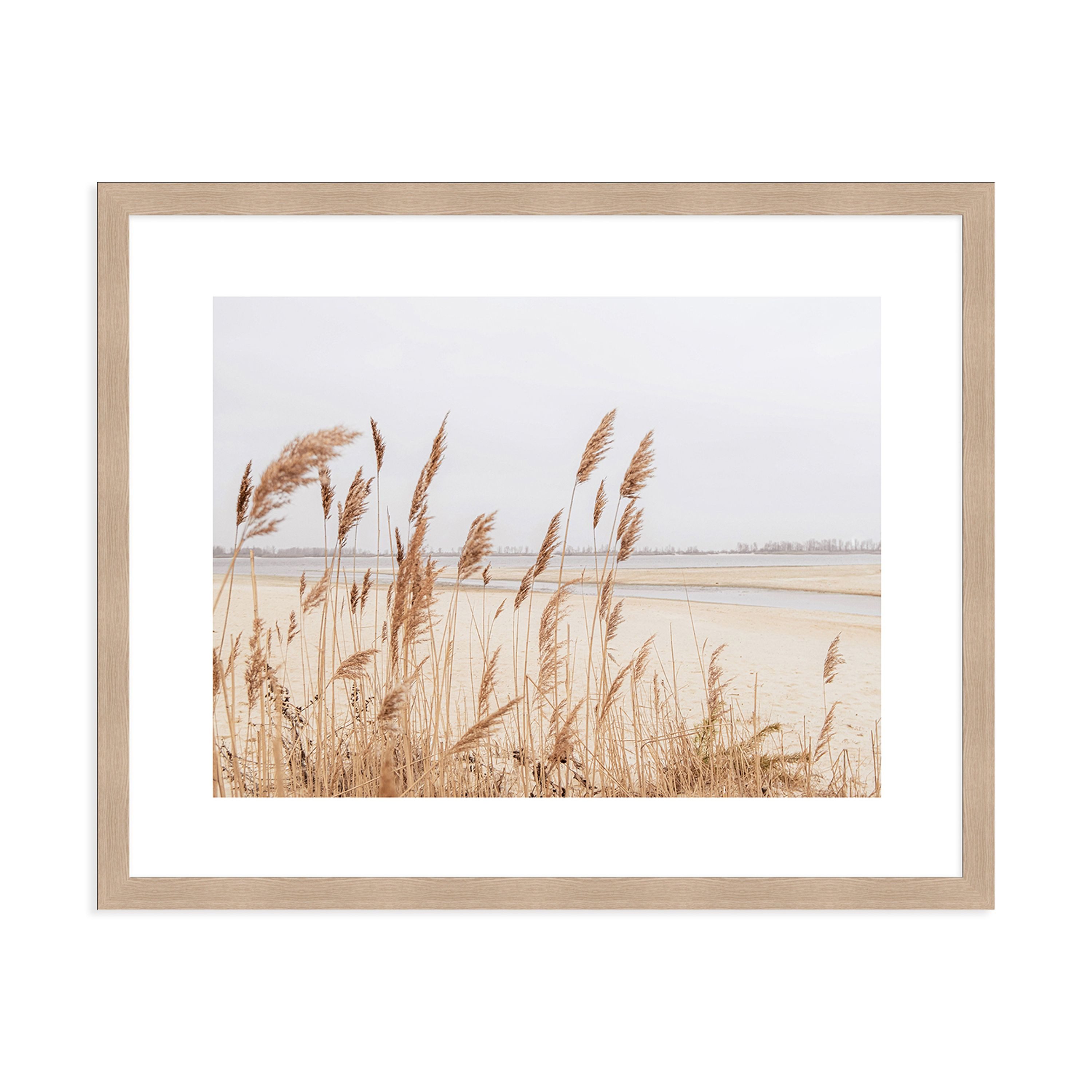 artissimo Bild mit Rahmen Gerahmtes Poster 40x50 cm / Wandbild modern / Wanddeko skandinavisch, Strand und Meer: Dünengräser in Beige