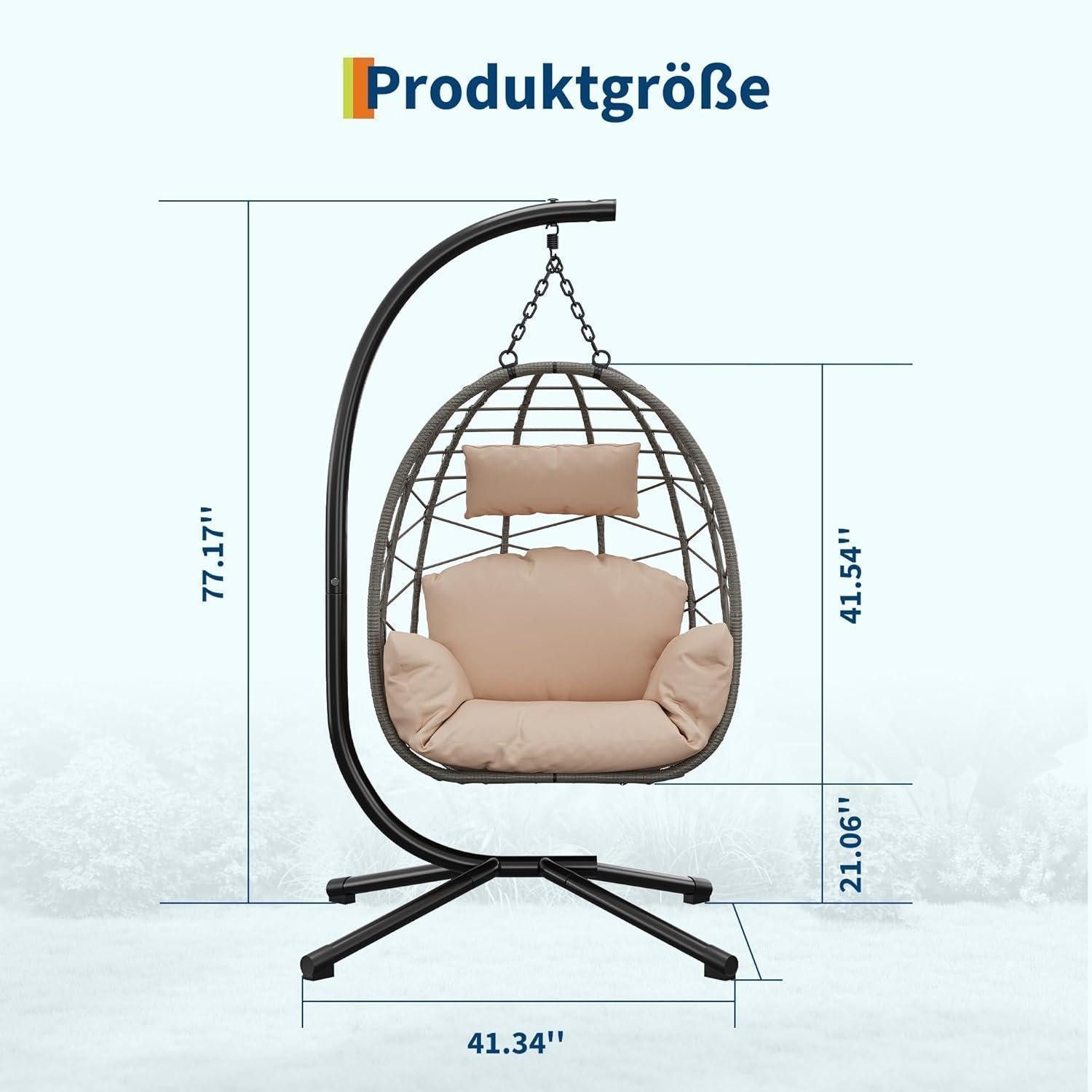 LuxusKollektion Hängesessel Hängesessel Metallgestell Rattan 150 kg belastbar Outdoor Beige