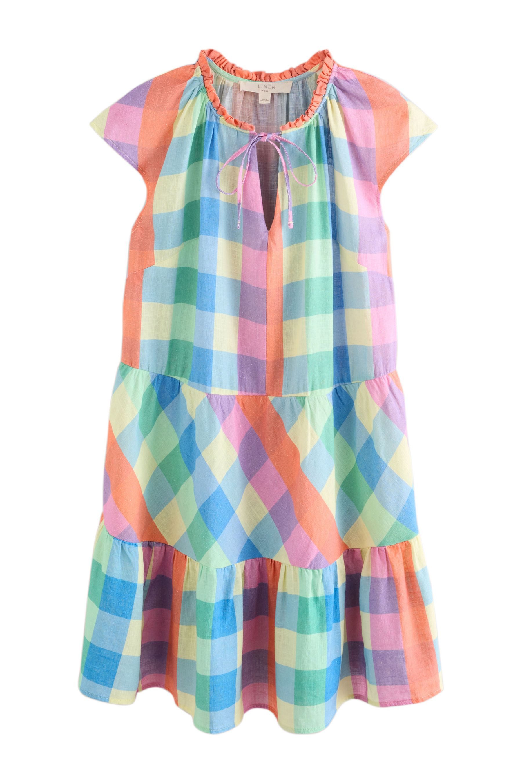 Minikleid Gestuftes Minikleid mit V-Ausschnitt und Leinen