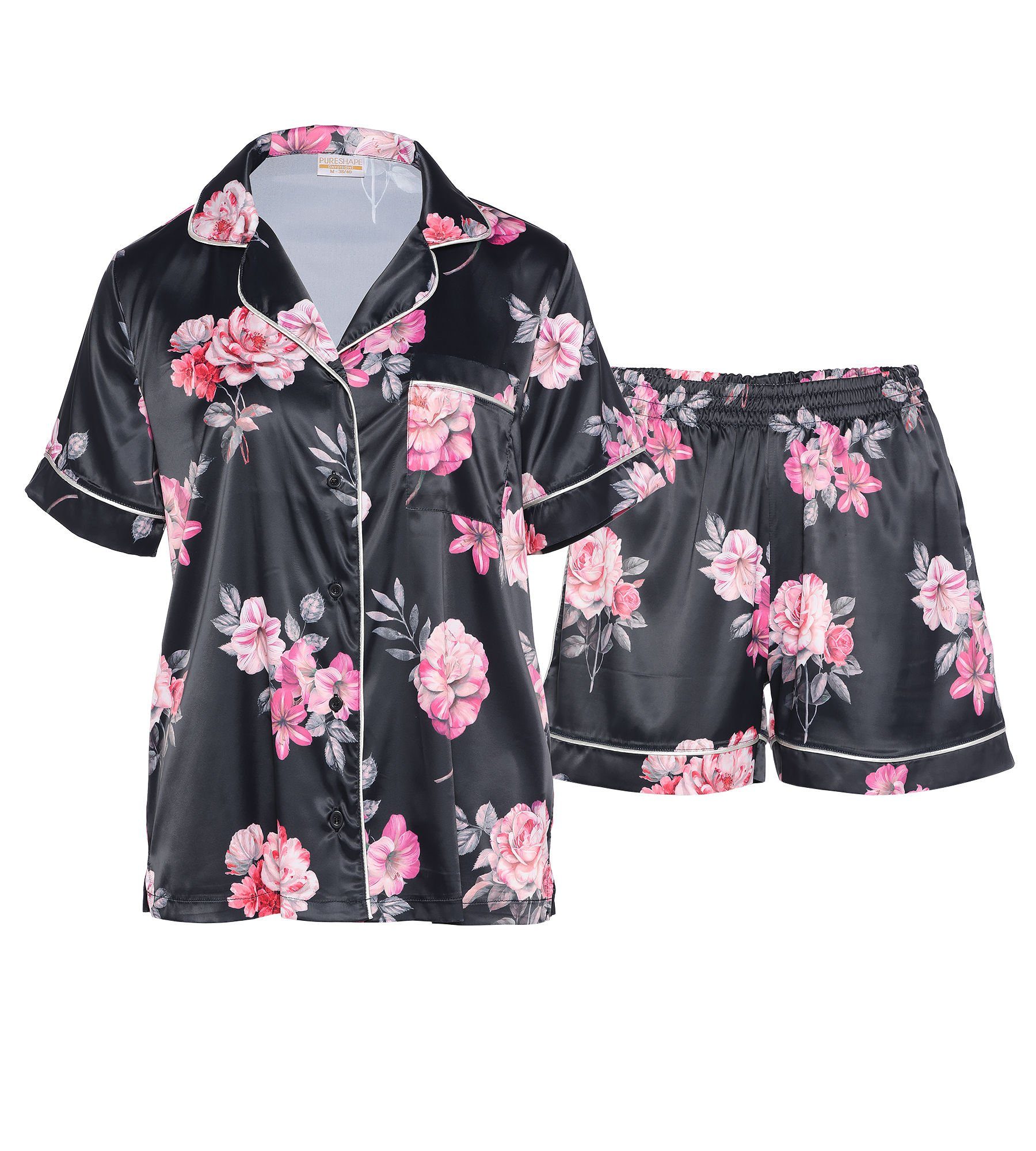 Pure Shape Pyjama Hemdbluse & Shorty (Set, 2-teilig) mit Blumenprint
