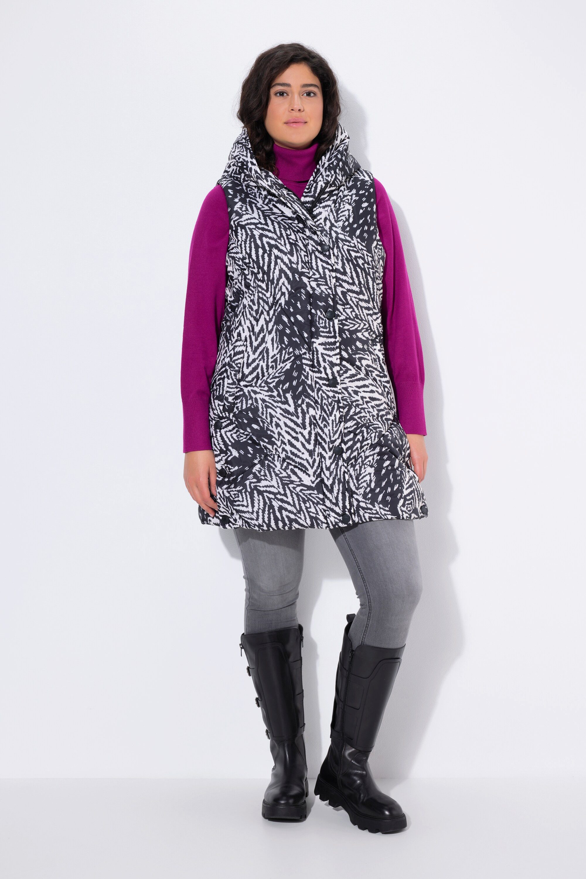 Ulla Popken Steppweste HYPRAR Long-Steppweste mit Druck wasserabweisend