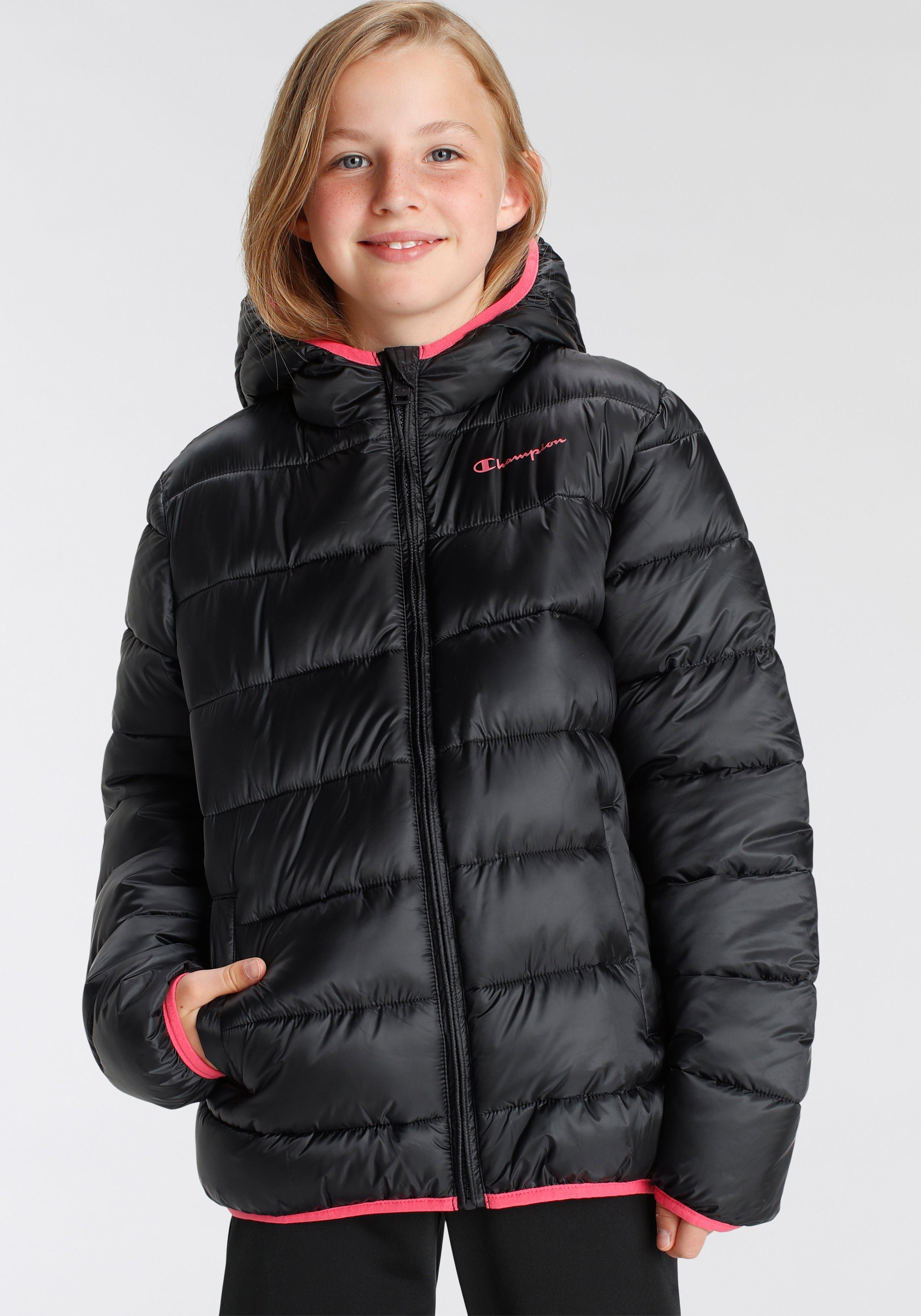 Champion Steppjacke Outdoor Hooded Jacket - für Kinder schwarz-pink | Jacken