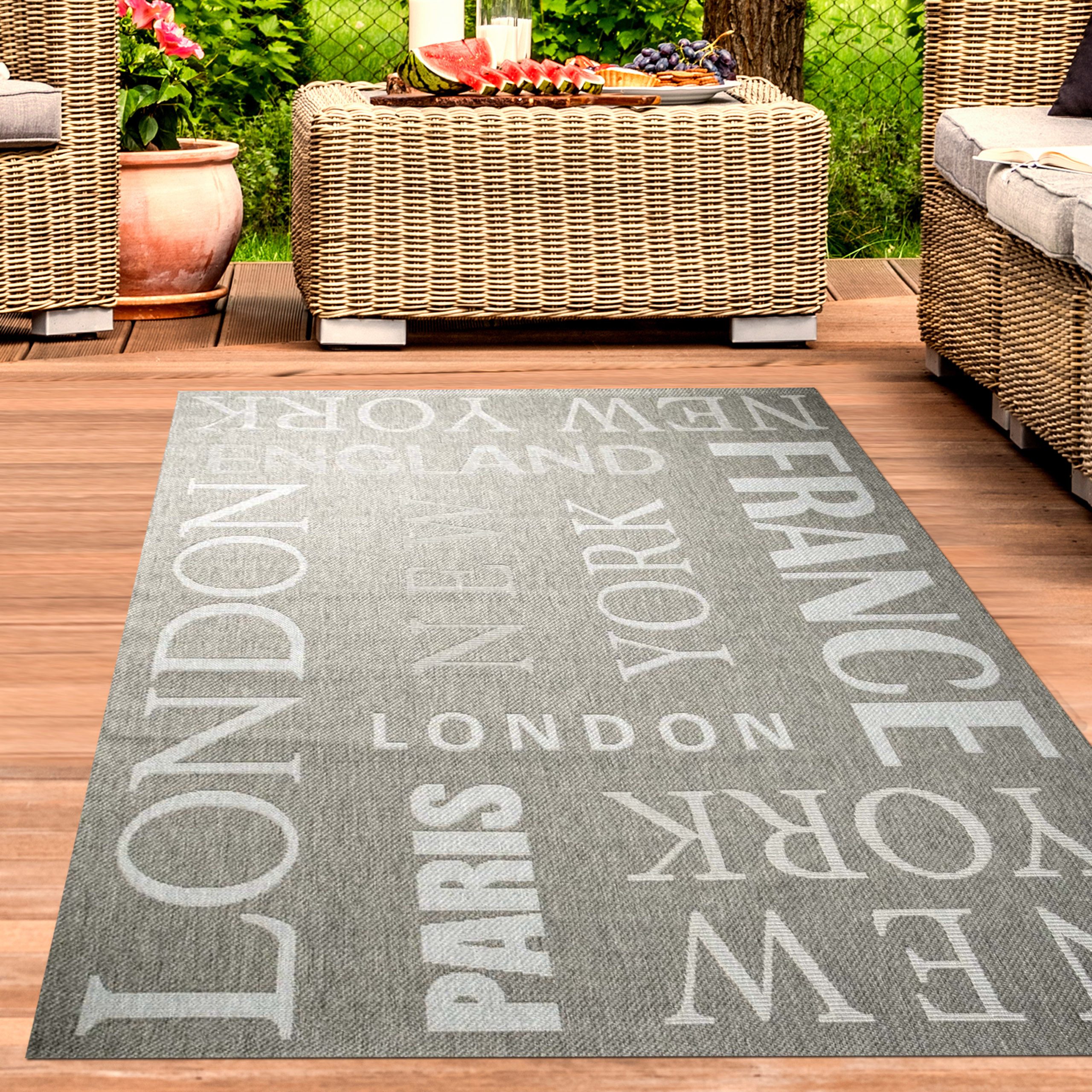 Carpetia Outdoorteppich zeitlos, rechteckig, Höhe: 5 mm, pflegeleicht, wetterbeständig, für Innen- und Außenbereich geeignet