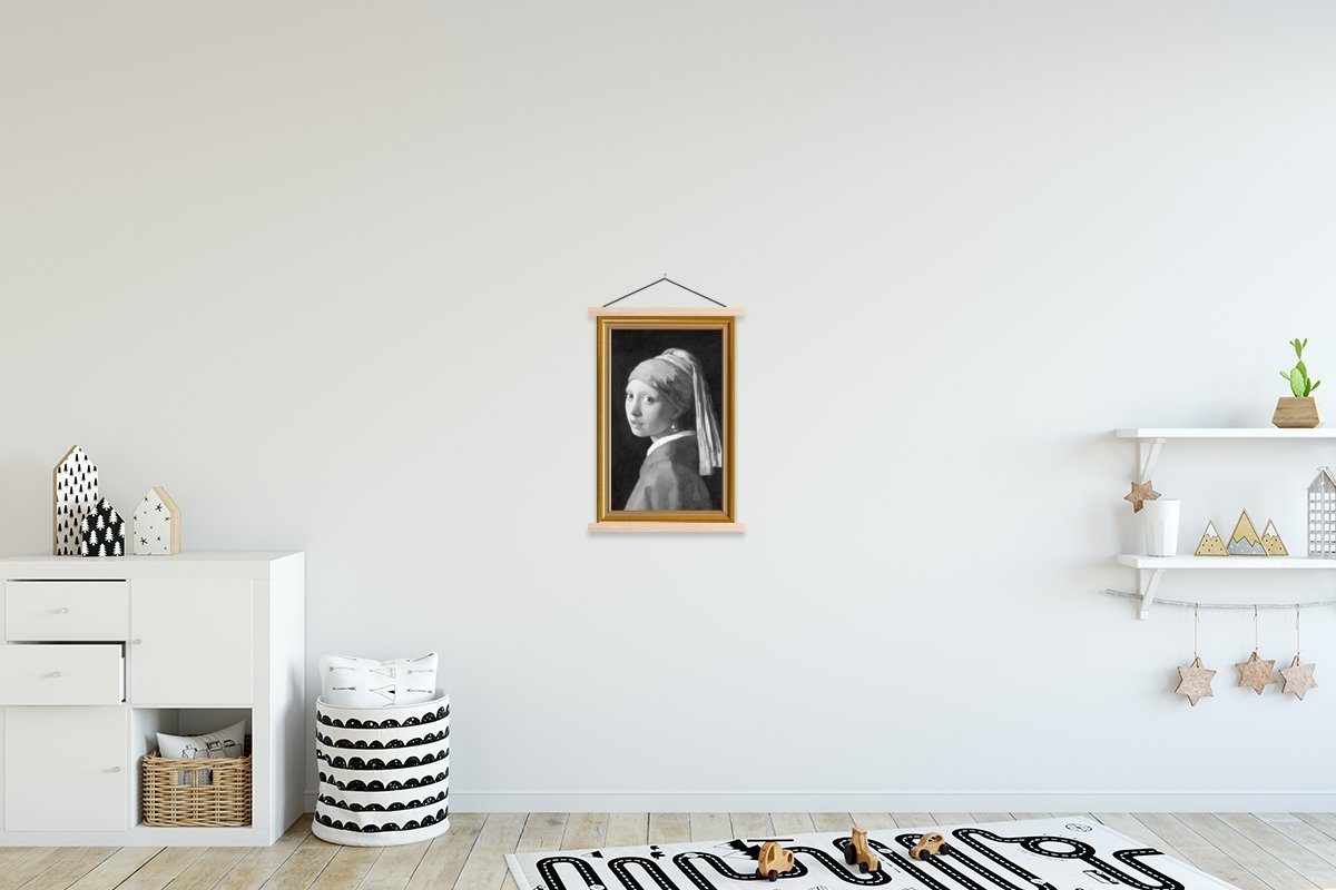 MuchoWow Poster Mädchen mit einem Perlenohrring - Vermeer - Liste - Gold, (1 St), Posterleiste, Textilposter für Wohnzimmer, Bilderleiste, Magnetisch