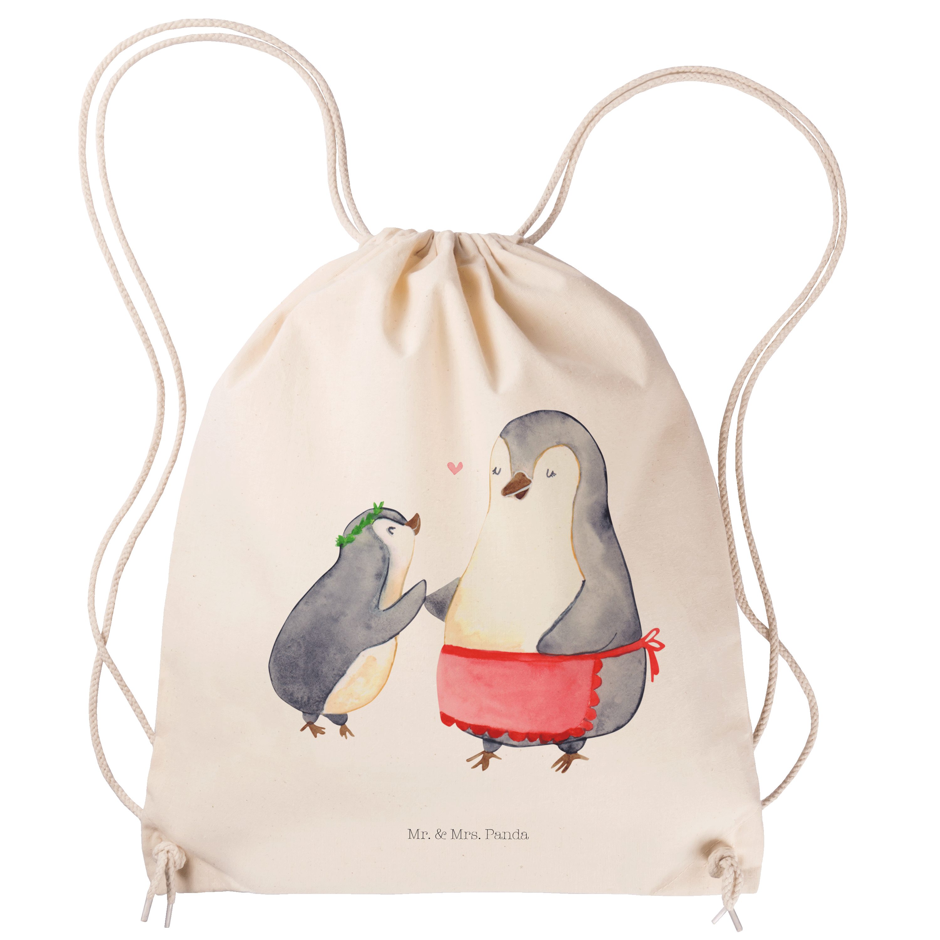 Mr. & Mrs. Panda Sporttasche Pinguin mit Kind - Transparent - Geschenk, Sportbeutel, Mutter, Mama, (1-tlg)