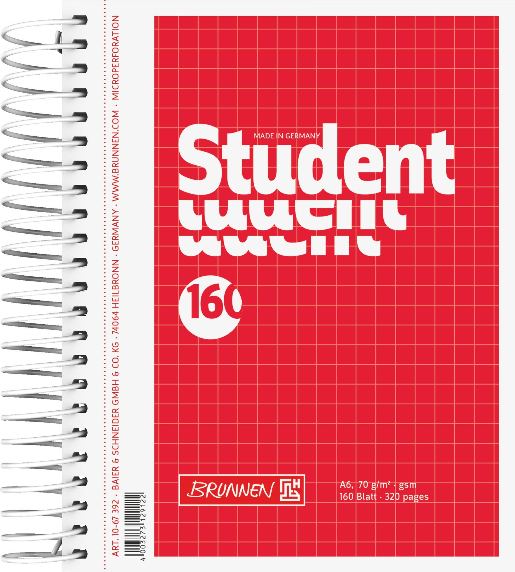 Baier & Schneider Collegeblock Collegeblock Student kariert A6 rot