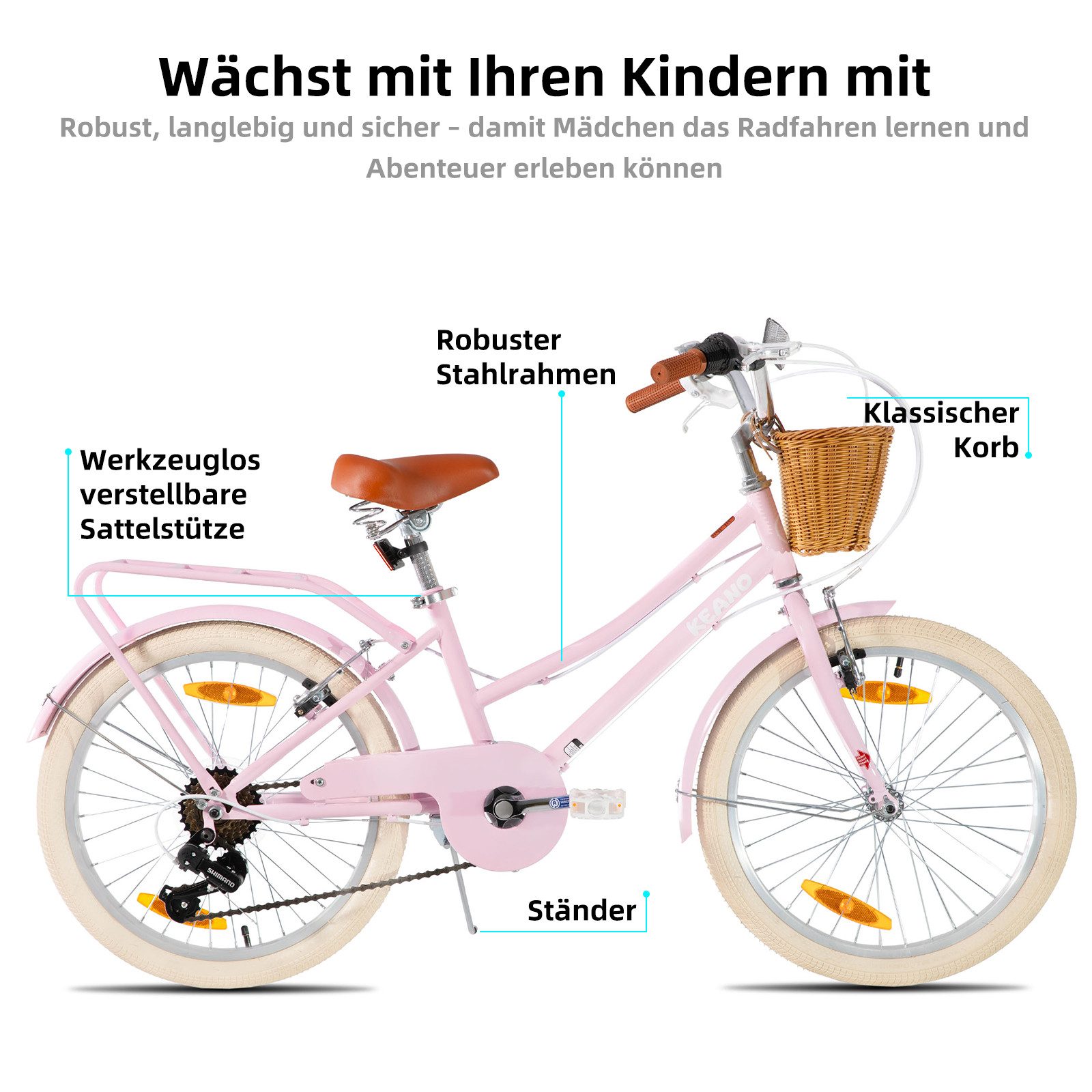 JOYSTAR Kinderfahrrad KEANO Poppy Kinderfahrrad für Mädchen 20 & 24 Zoll mit Korb