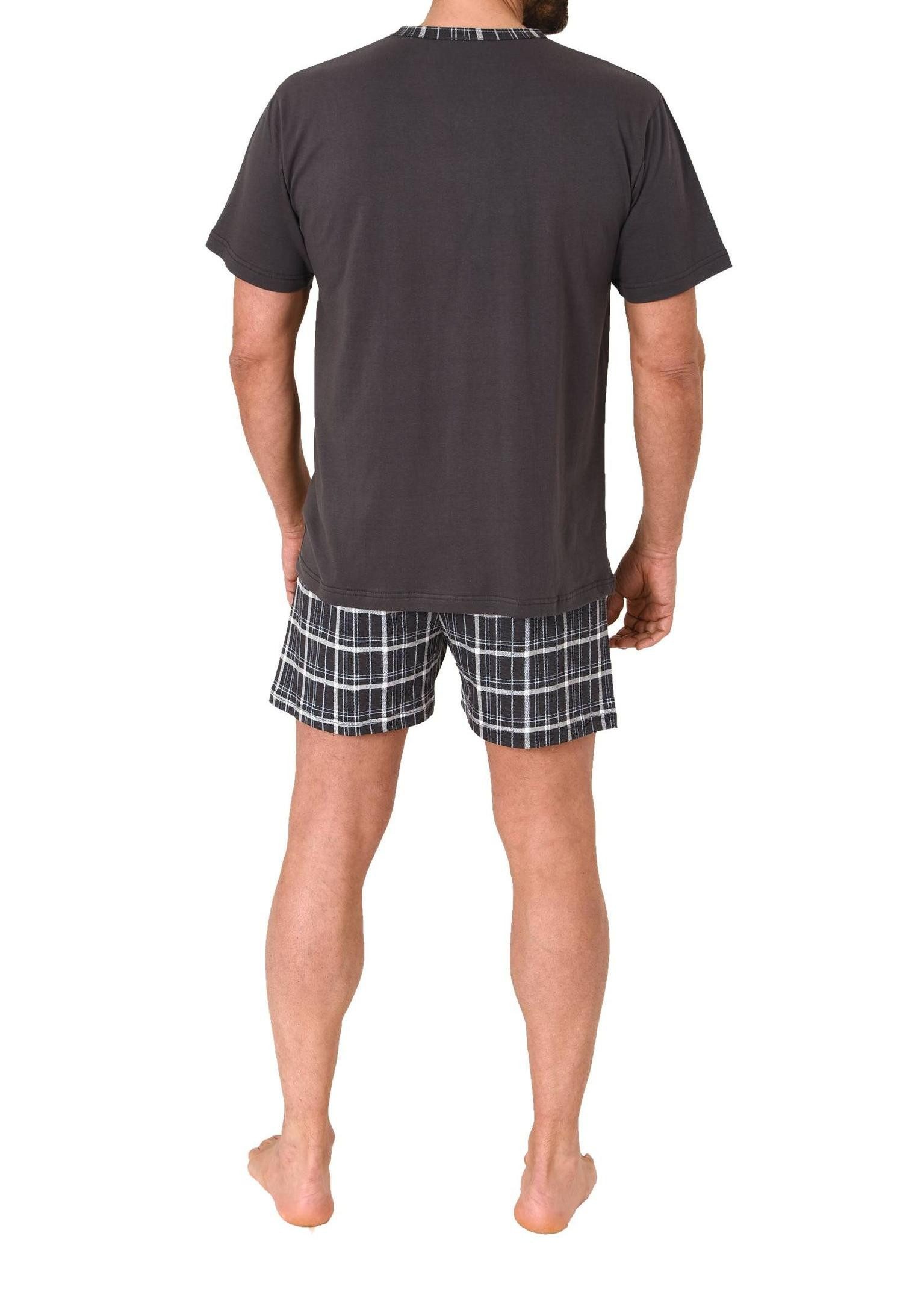 Normann Pyjama Normann Herren kurzarm Schlafanzug Shorty mit karierter Hose – Bild 3 von 4
