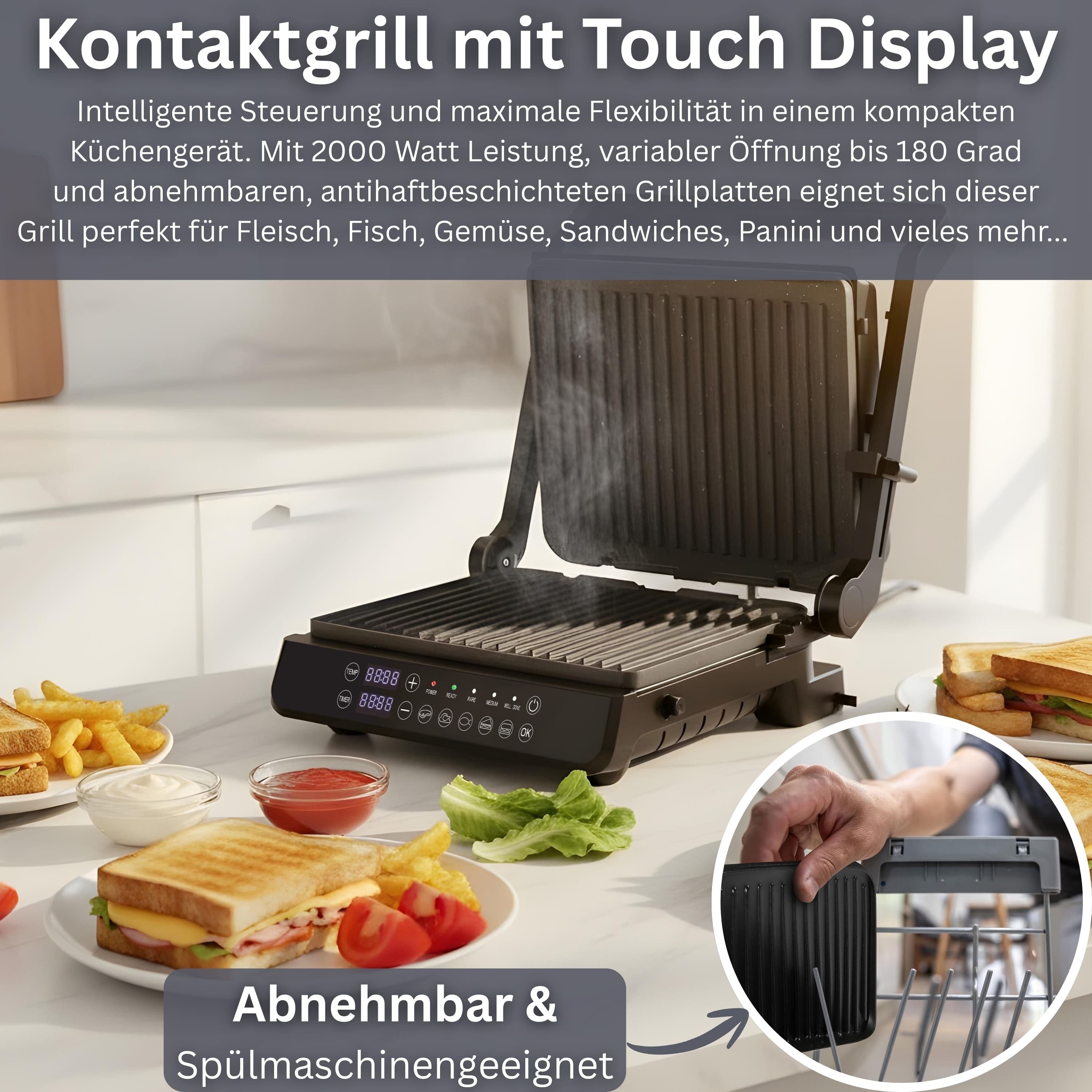 Zilan Kontaktgrill ZLN-3942, 2000 W, Floating-Hinge-System