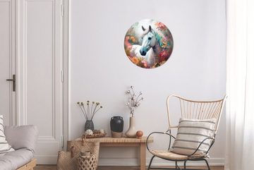 MuchoWow Gemälde Pferd - Natur - Blumen - Tiere - Wald, (1 St), Kreis Wanddekoration Forex, Rundes Wandbild, Wohnzimmer, 30x30 cm