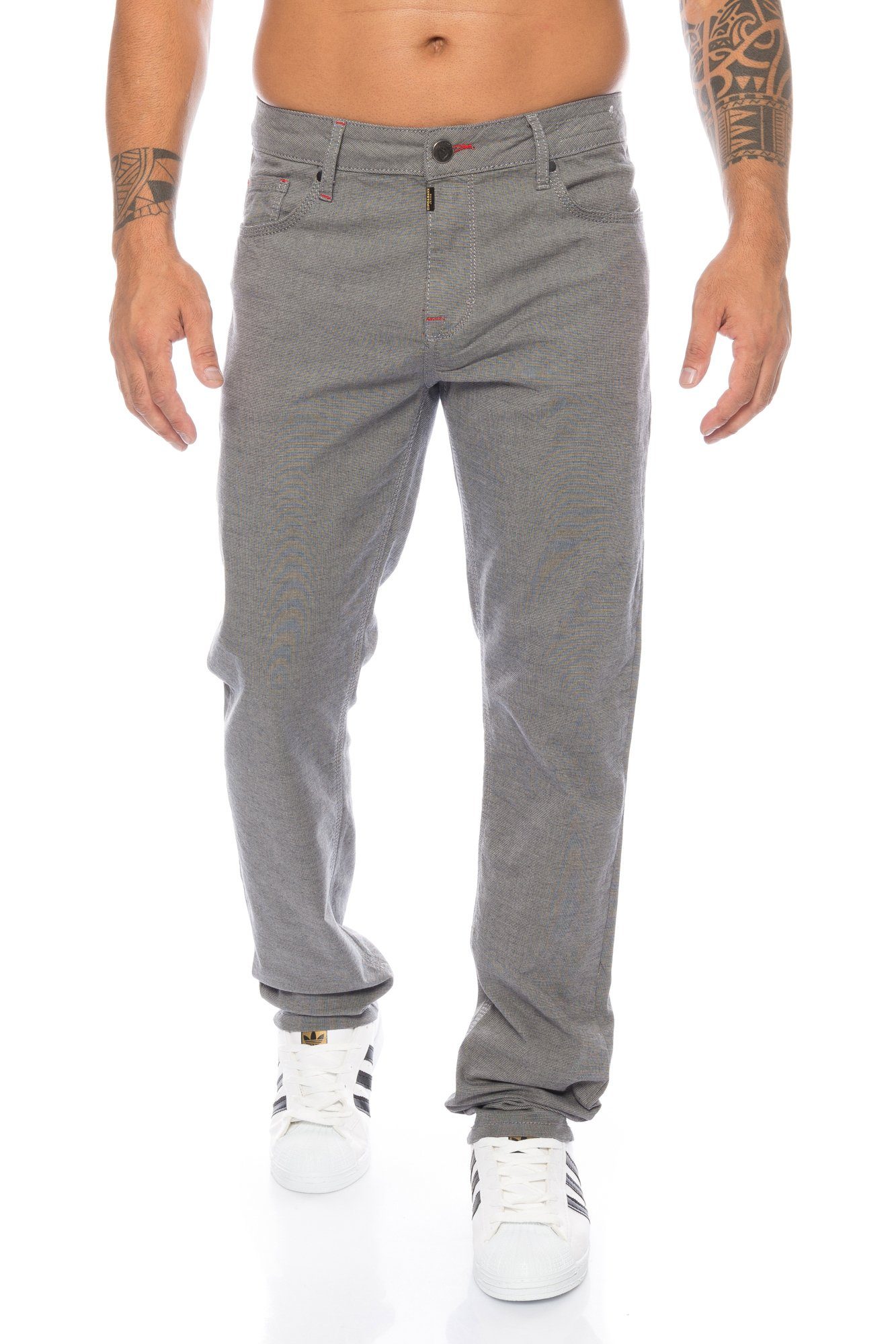 Cipo & Baxx Slim-fit-Jeans Herren Stoffhose Jeans im zeitlosen Design Leichter Tragekmofort Grau