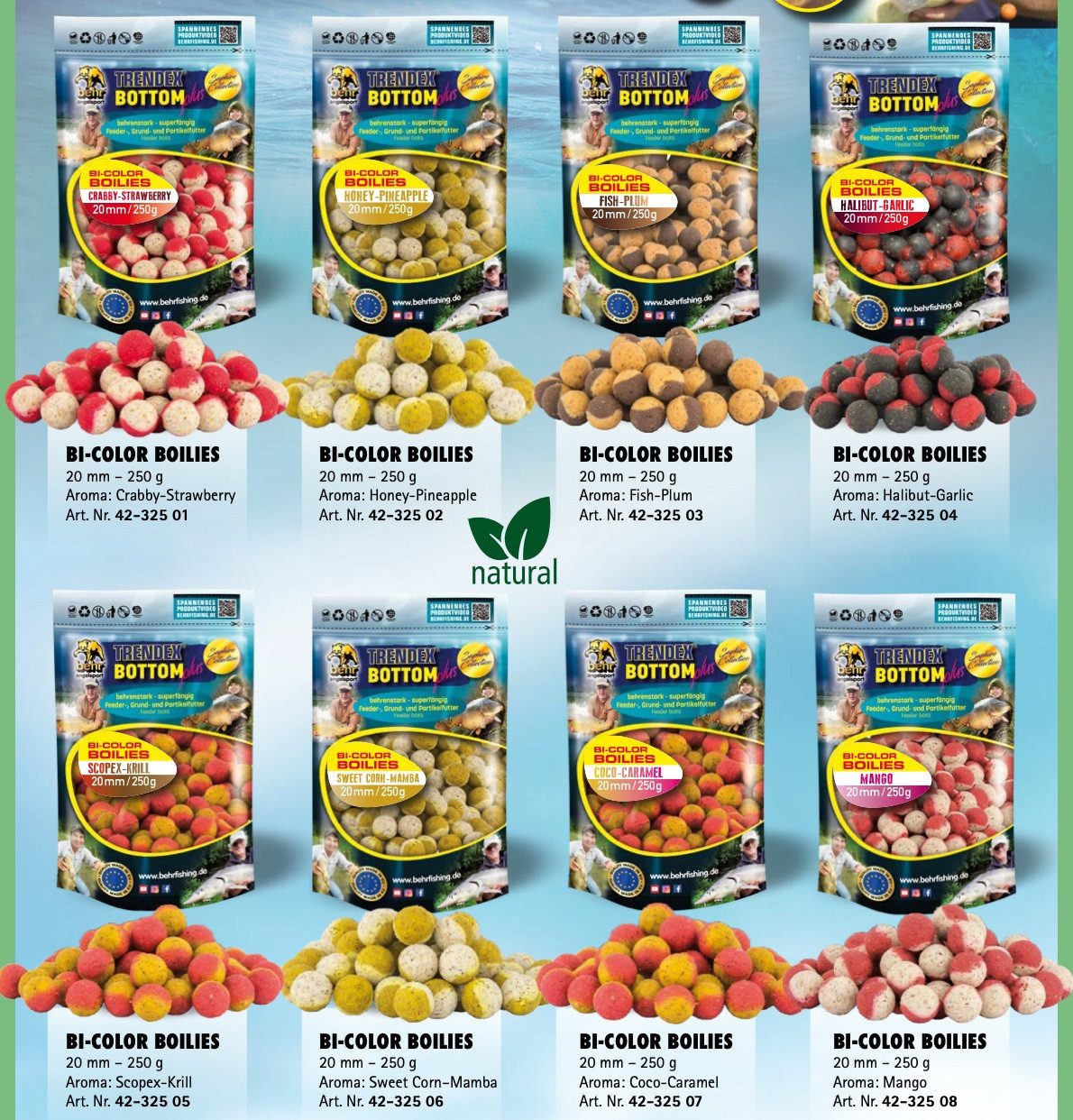 Behr Kunstköder Behr Bi-Color Boilies 20mm, 250g 8 Sorten wählbar - Trendex Karpfen, Löst sich langsam auf um noch mehr Duftstoffe freizugeben