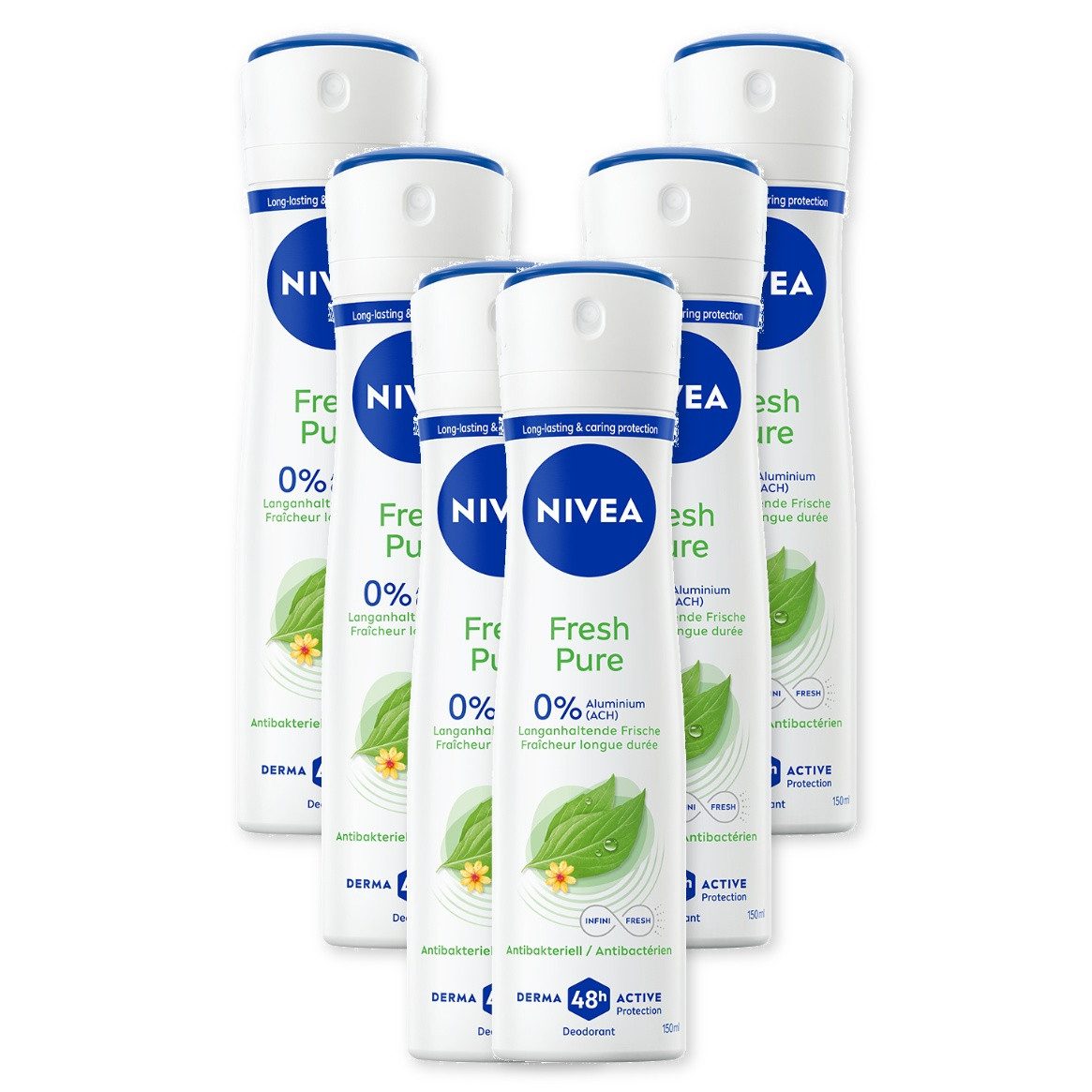 Nivea Deo-Spray Deodorant Fresh Pure 6 x 150ml, Set, 6-tlg., 48H Non-Stop Trockenschutz