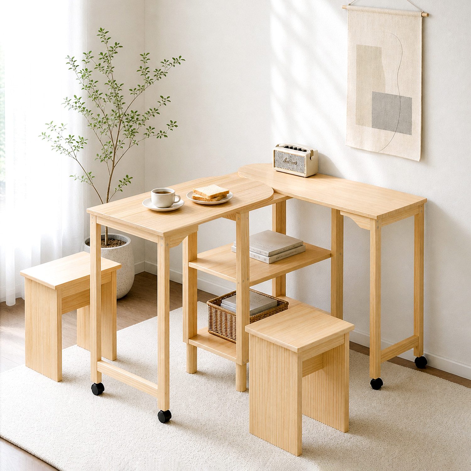 FUFU&GAGA Schreibtisch 80-160cm Computertisch Homeoffice, Weiß & Holz, LED