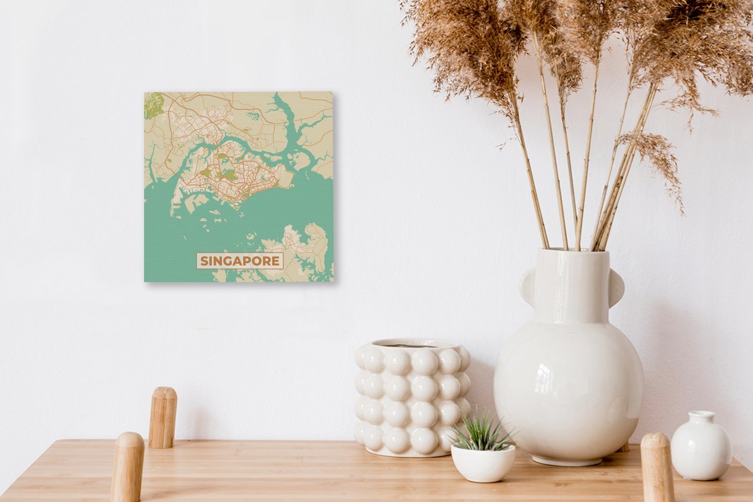 Vintage OneMillionCanvasses® Karte, für Wohnzimmer Leinwandbild Karte St), - (1 - Stadtplan Bilder - Leinwand Schlafzimmer - Singapur