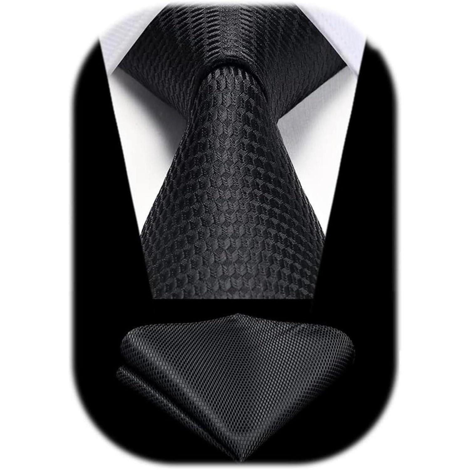 LuxusKollektion Krawatte Krawatte Herren Hochzeit Einstecktuch Hahnentritt Set Schwarz-2