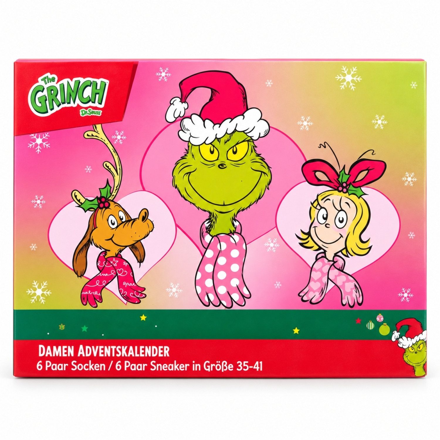 Sockswear Freizeitsocken The GRINCH - DAMEN Adventskalender 12 Paar Socken 35-41 Style - ROSA