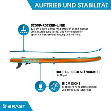 BRAST SUP-Board Summer Aufblasbares Stand up Paddle Set - 320x81x15cm, 5 Jahre Garantie inkl. Sonderzubehör, (2in1 Paddel Kajak-Sitz Action-Cam-Halterung), Fußschlaufe Paddel Pumpe Rucksack