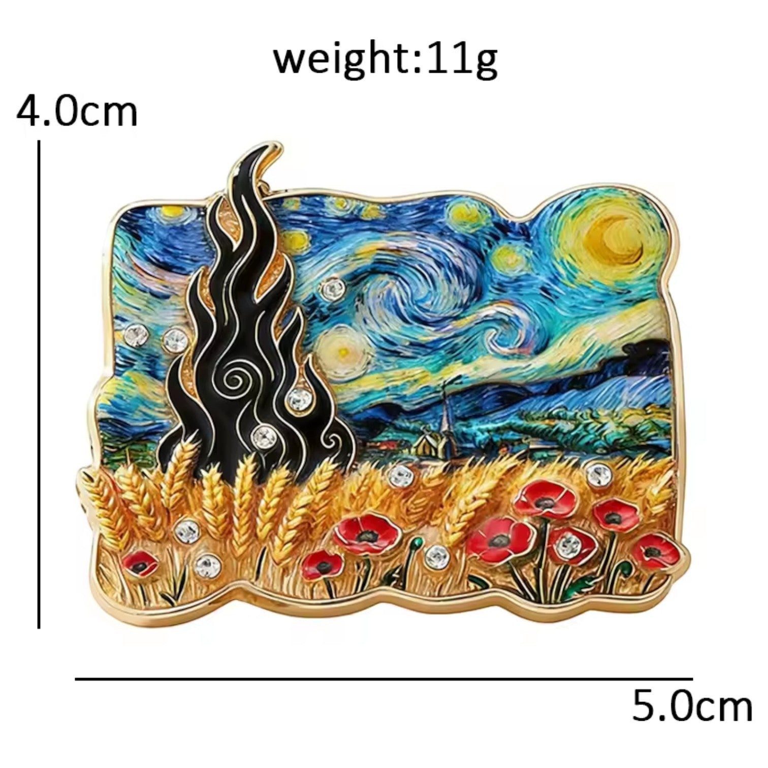Dark-Desires Brosche Van Gogh Sternennacht Brosche – Mohnfeld & Weizenfeld goldfarben, Damen Brosche vintage Accesssoire retro Anstecknadel – Bild 2 von 2