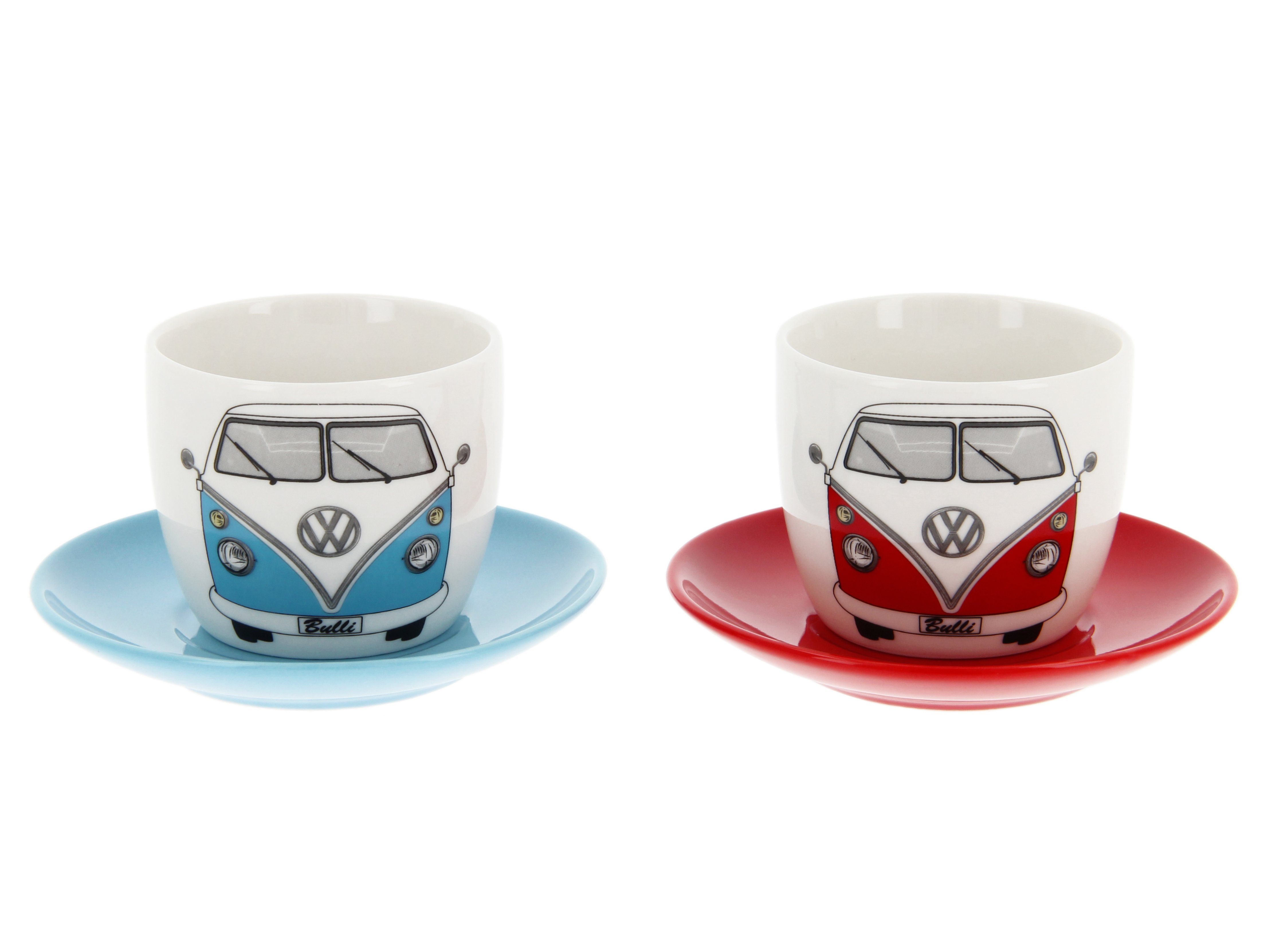 VW Collection by BRISA Espressotasse Volkswagen kleine Kaffeetassen, New Bone China, Espresso Becher im T1 Bulli Bus Design Bus Front, 2er Set, 100ml