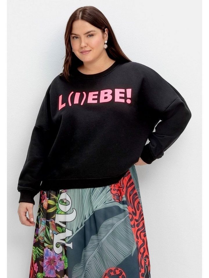 Frontdruck Sheego Größen mit Sweatshirt kontraststarkem Große