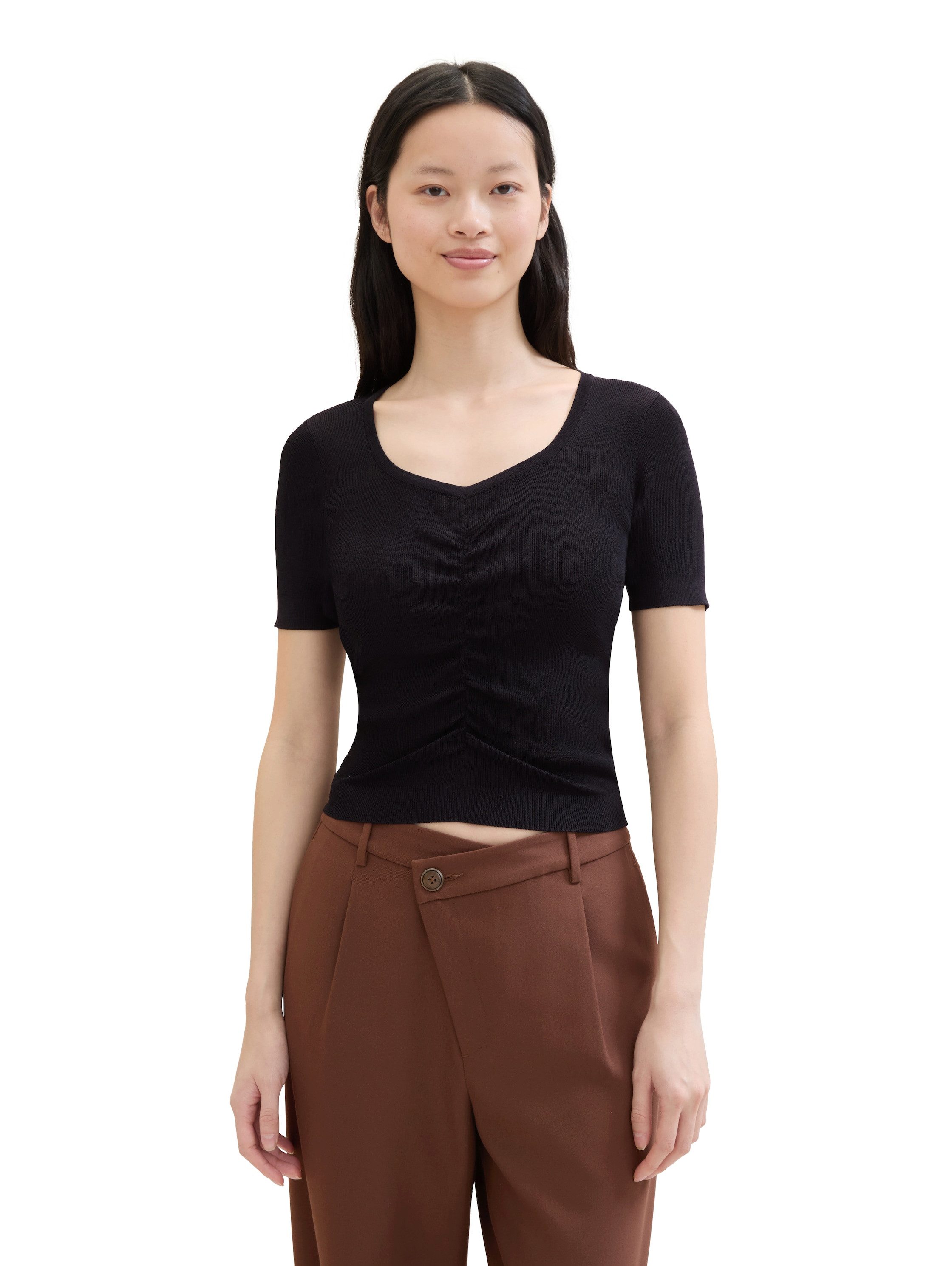 TOM TAILOR Kurzarmpullover T-Shirt mit Herzausschnitt