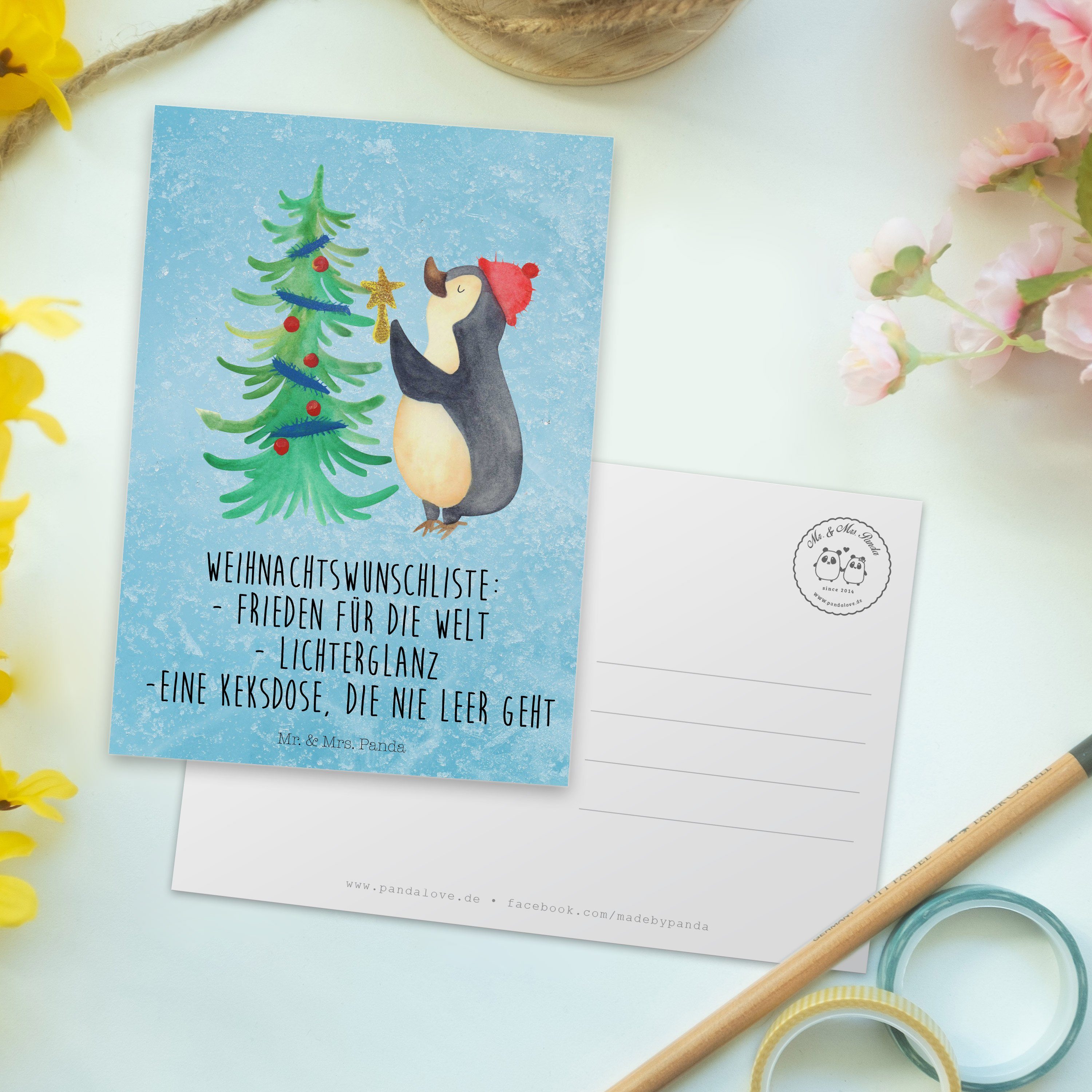 - Mrs. Pinguin - Heiligabend, Postkarte Panda Weihnachten Weihnachtsbaum Mr. Eisblau Geschenk, &