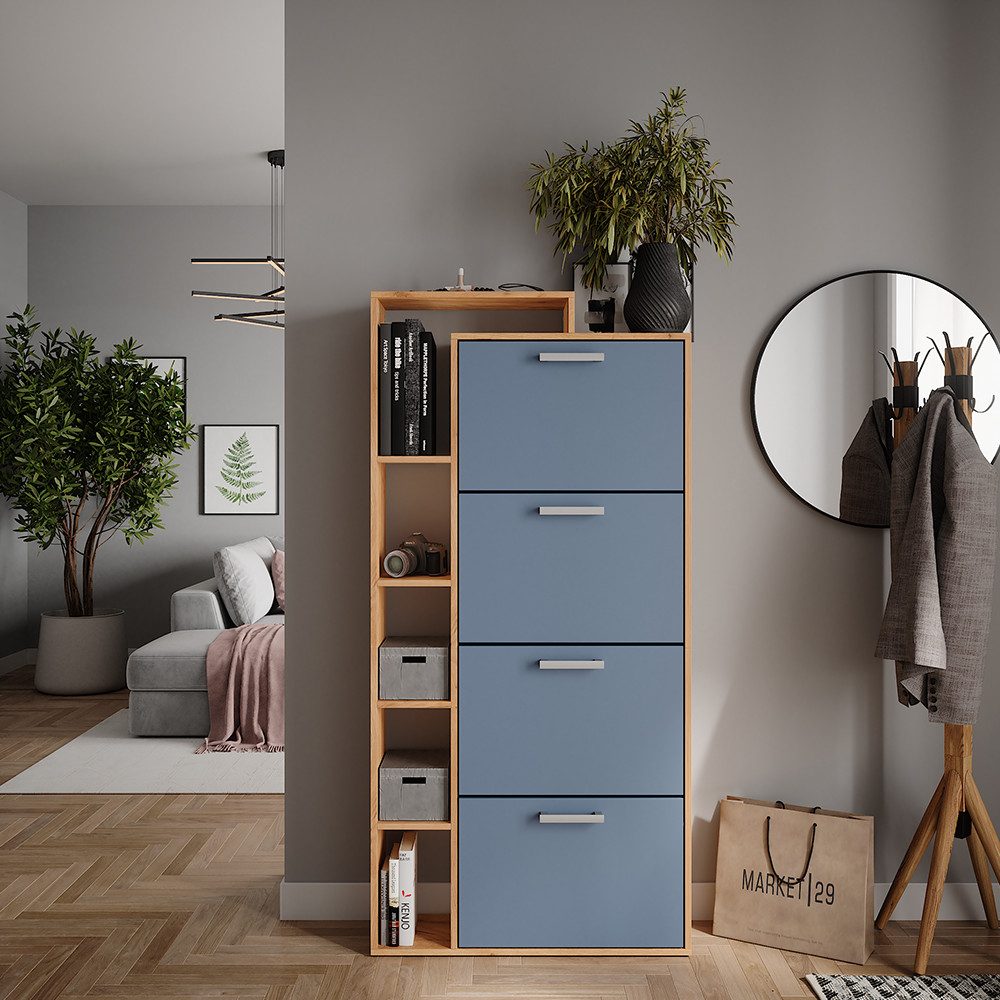 Vicco Schuhkipper Orlando, Goldkraft Eiche/Blau, 80 x 166.1 cm mit 4 Fächern