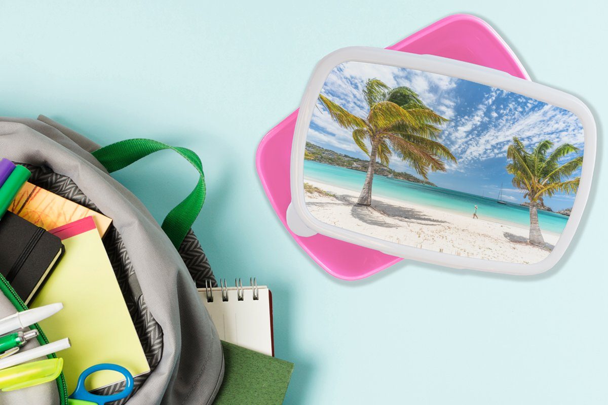 (2-tlg), rosa Kunststoff Kunststoff, für - Strand Wolken, Mädchen, Brotbox MuchoWow - Snackbox, Lunchbox Palmen Erwachsene, Kinder, Brotdose