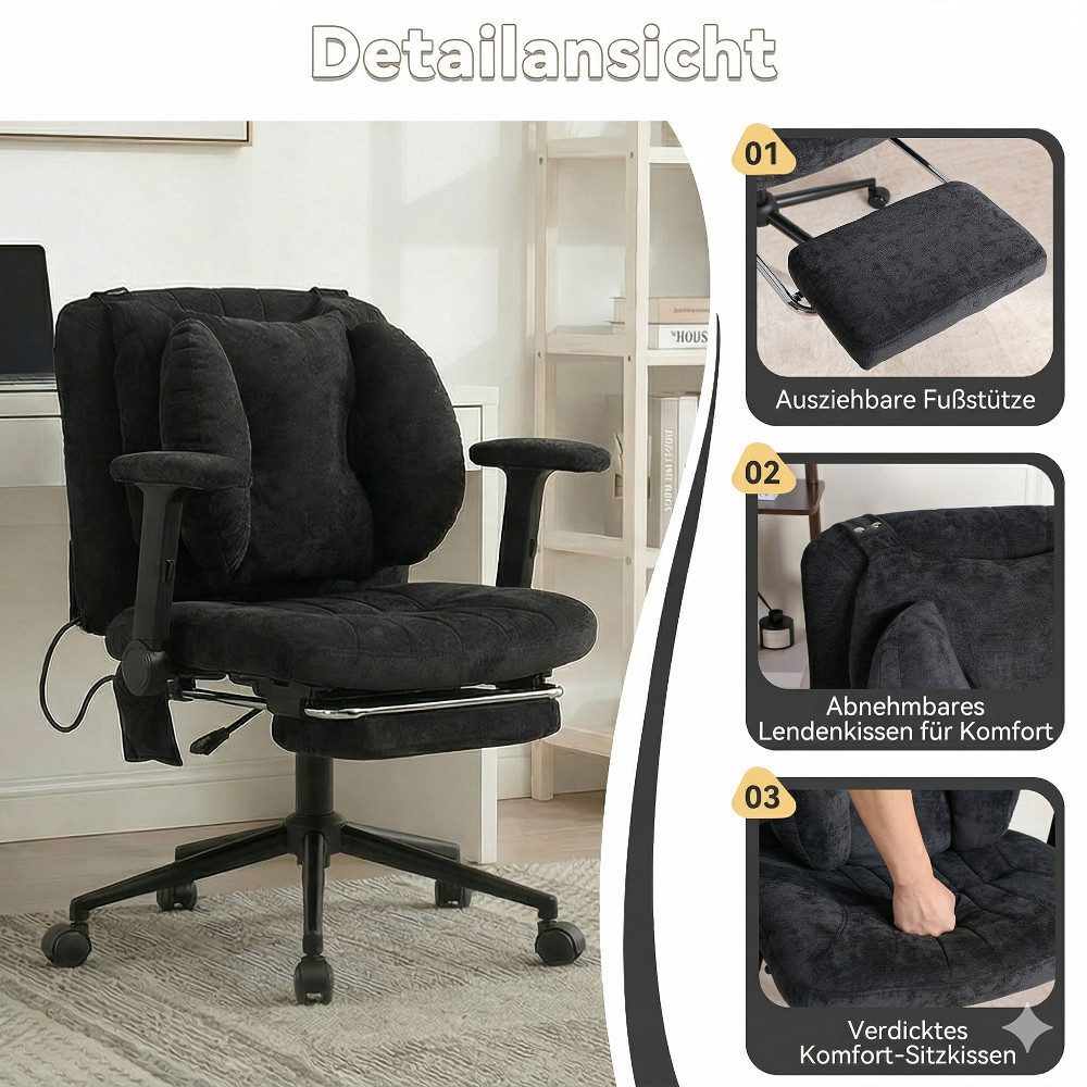 Vankel Drehstuhl Bürostuhl ergonomisch mit Air-Lordosenstütze und Rollen, Breiter Sitz, weich gepolstert und bis 150 kg belastbar – Bild 4 von 5