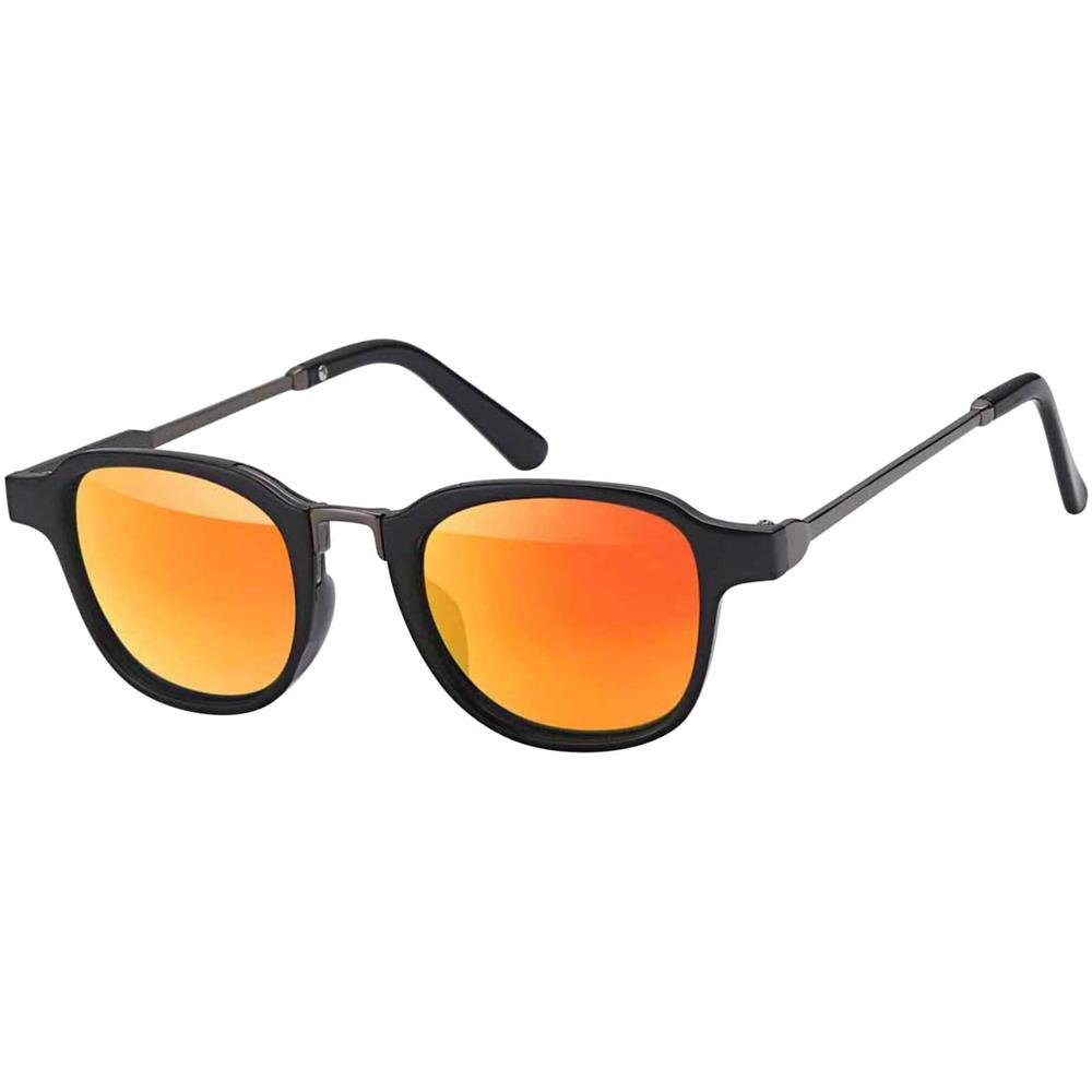 mit Schwarz mit (1-St) schwarzen Eyewear Metallrahmen Retrosonnenbrille BEZLIT Rot Linsen Sonnenbrille Zeitlos Moderne