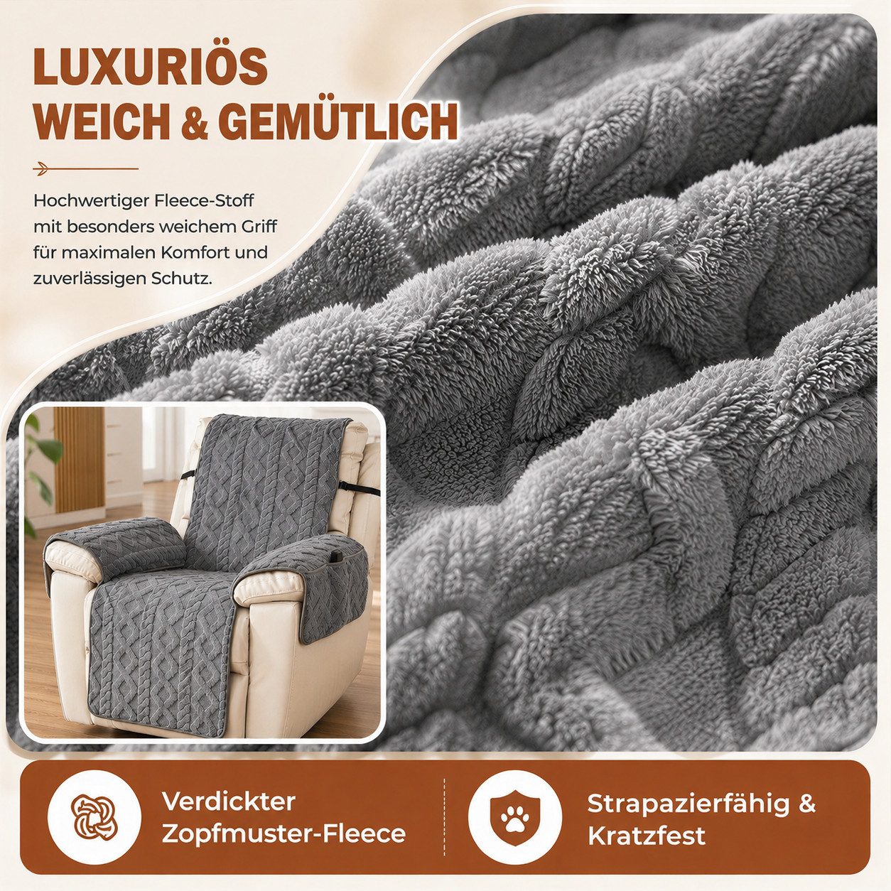 BlingBin Sesselschoner Sofa Armlehnenbezüge für Relaxsessel, Sessel Überzug Rutschfest, Schonbezug Sessel Fernsehsessel mit Taschen,für Senioren Haustieren – Bild 4 von 5
