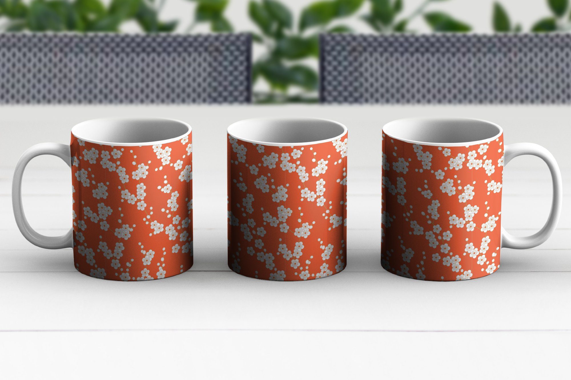 MuchoWow Tasse Sakura - Keramik, - Kaffeetassen, Geschenk Teetasse, - Blumen Becher, Teetasse, Japan, Muster