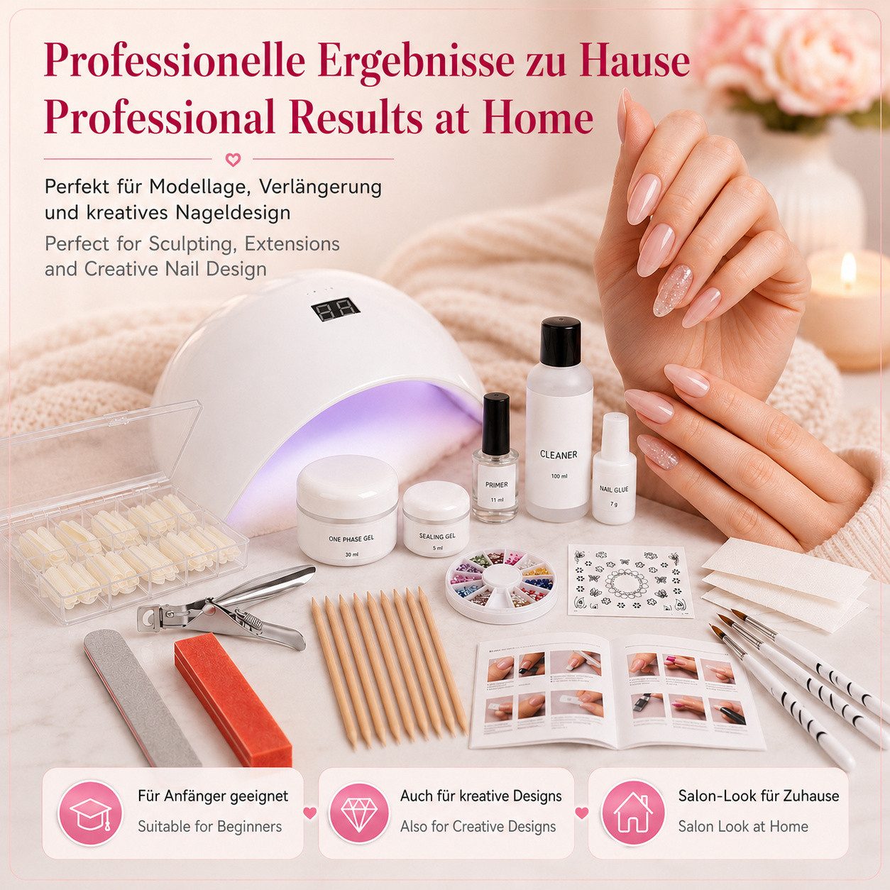 Sun Garden Nails UV-Gel UV Gel Starterset Florenz für Gelnägel mit UV-Gel, 47-tlg., Set für eine komplette Modellage