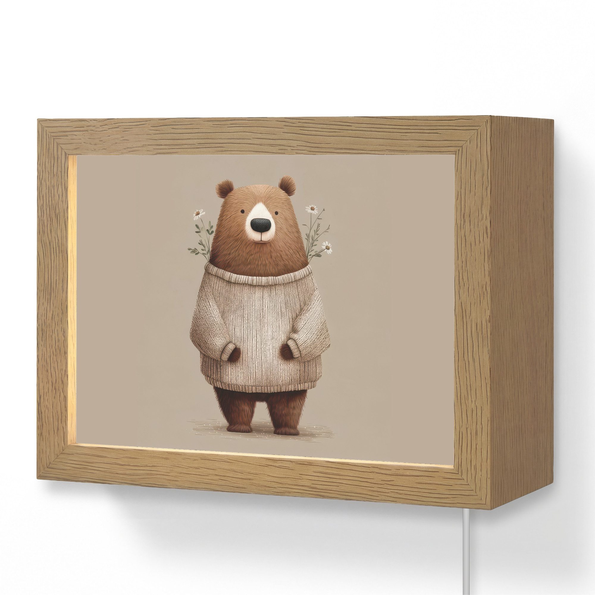 OnlyWow Wandleuchte Lightbox Bär - Weiße Blumen - Gemütlich - Mädchen, Dimmbar, Farbwechsel, LED, Warmweiß, Kaltweiß, Neutralweiß Einstellbar, Wandlampe Innen, Dimmbar, mit Kabel, LED, Modern, Kinder