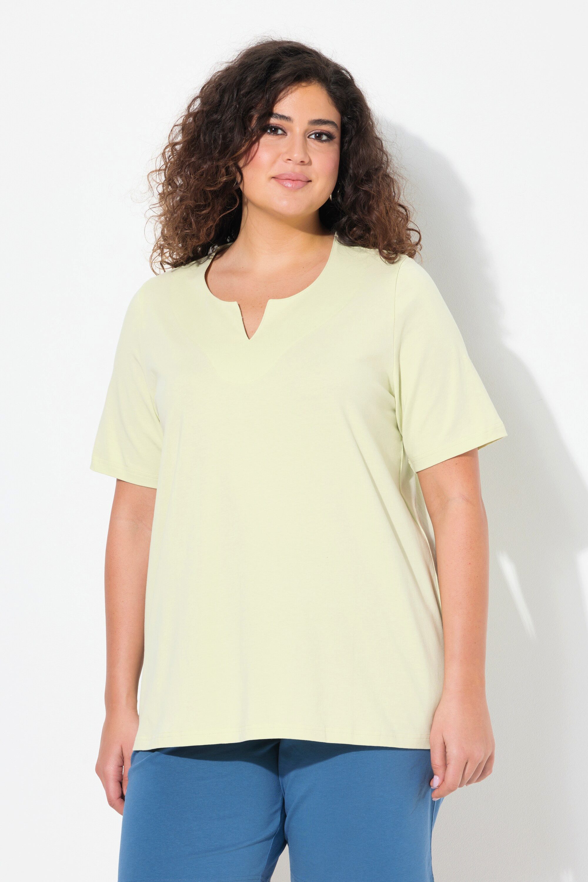 Ulla Popken T-Shirt T-Shirt A-Linie Tunika-Ausschnitt Halbarm günstig online kaufen